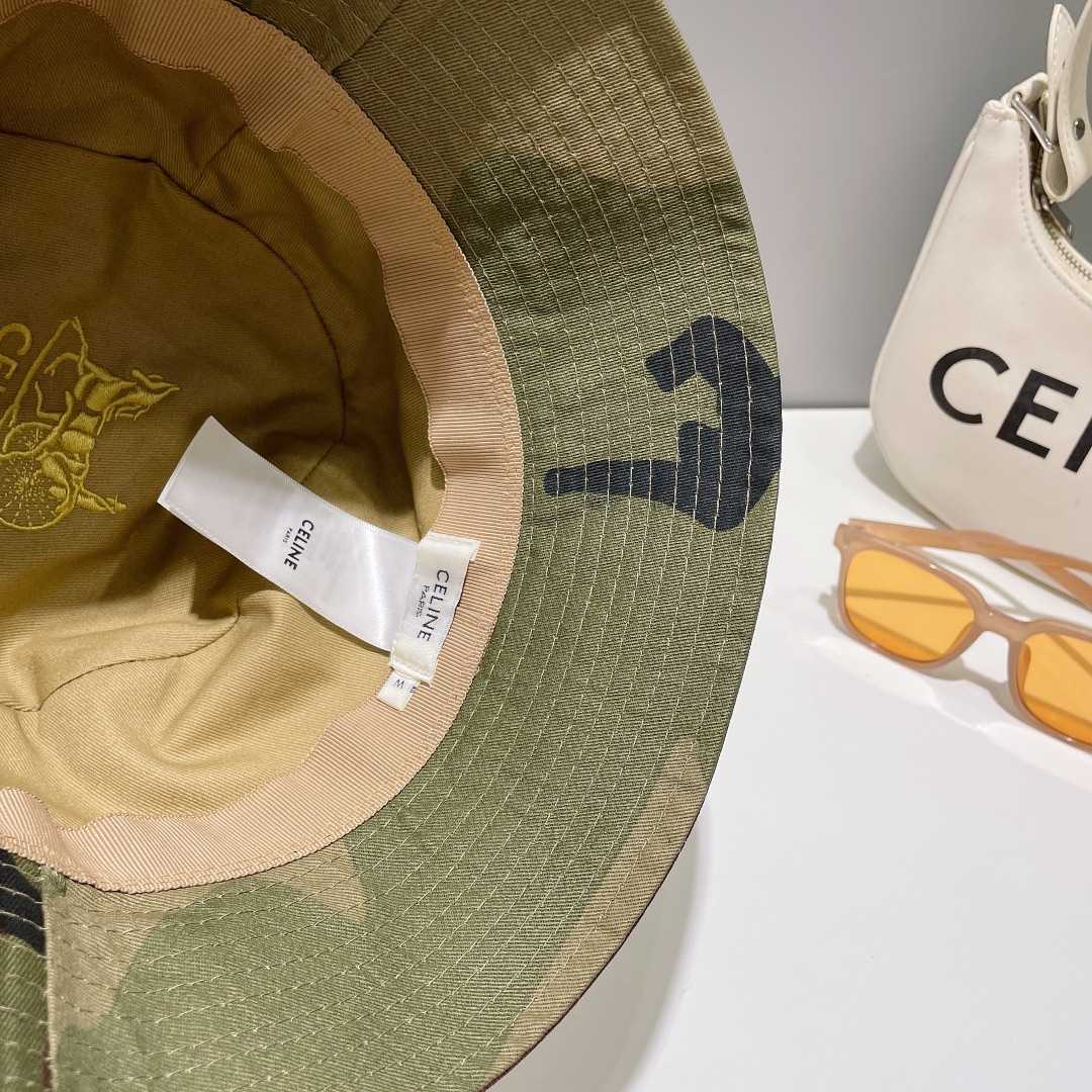 Celine Embroidered Bucket Hat In Camouflage Cotton - EUR FASHION