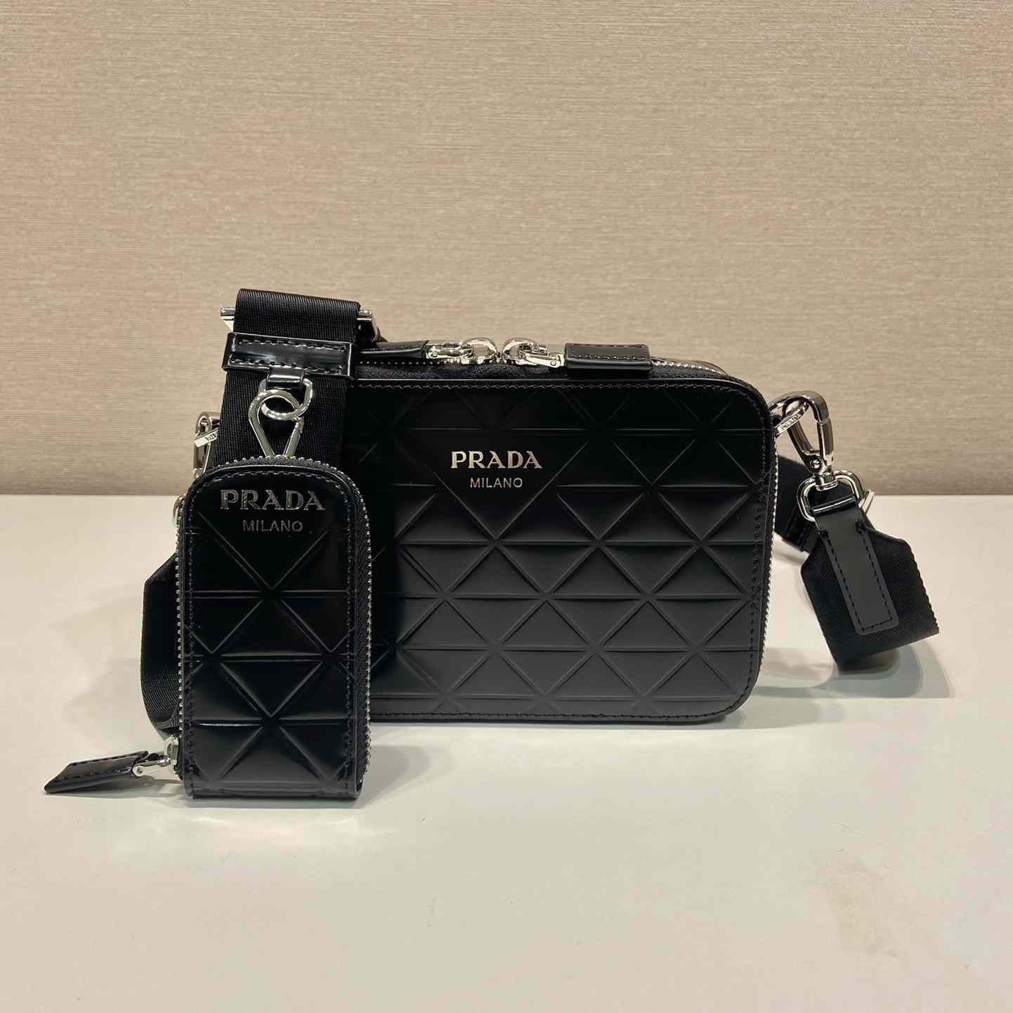 Prada Brique Brushed Leather Bag With Triangle Motif - EUR FASHION