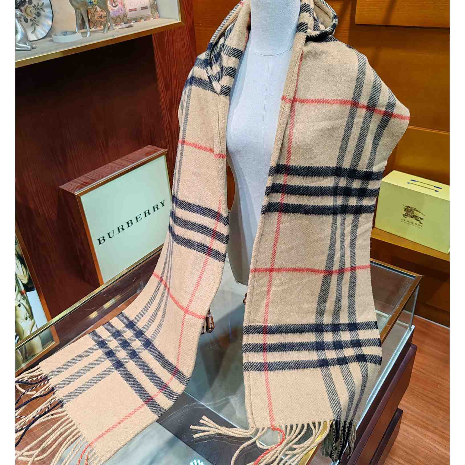 Burberry Check Wool Cashmere Hooded Scarf - EUR FASHION