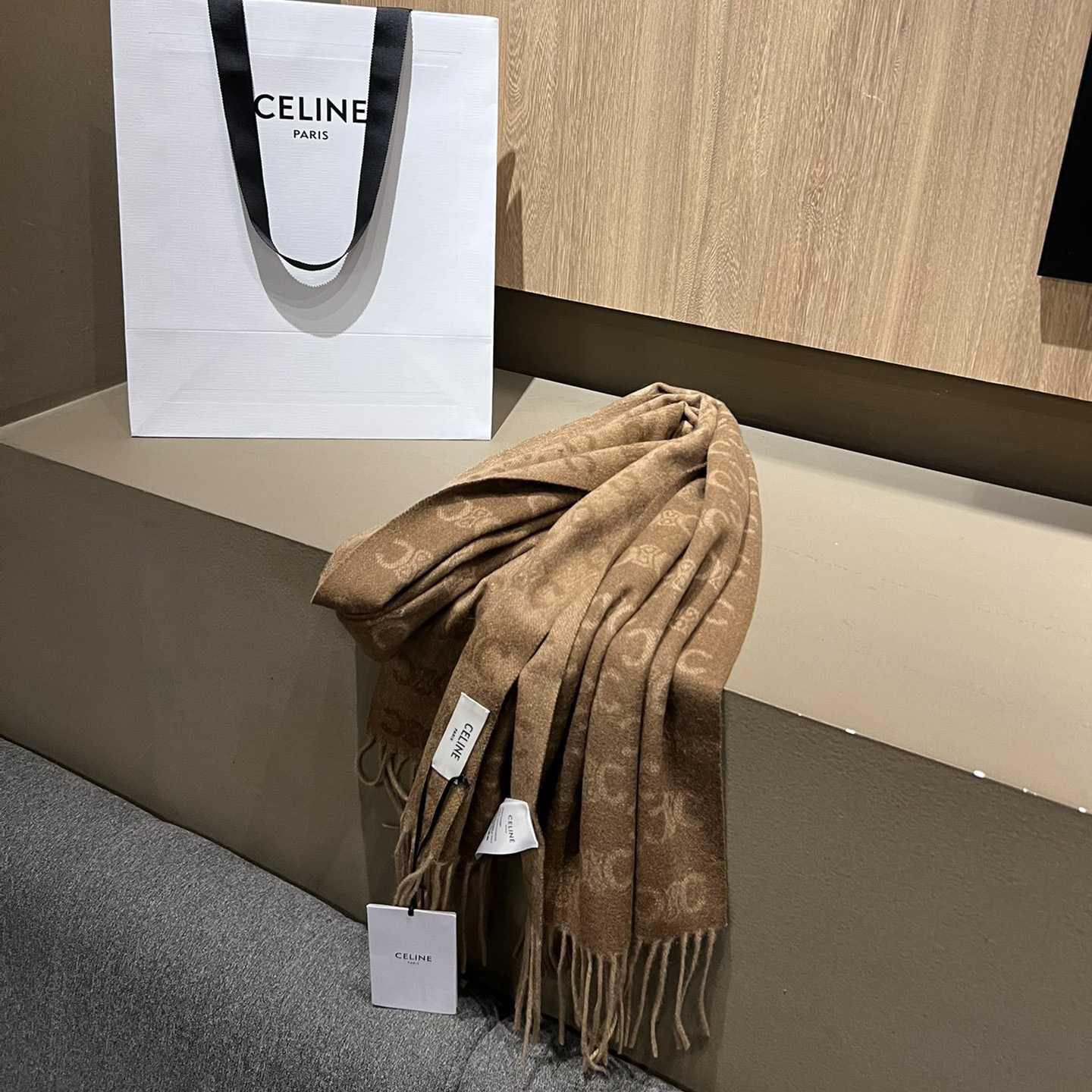 Celine Scarf In Monogram Cashmere Beige/toffee - EUR FASHION