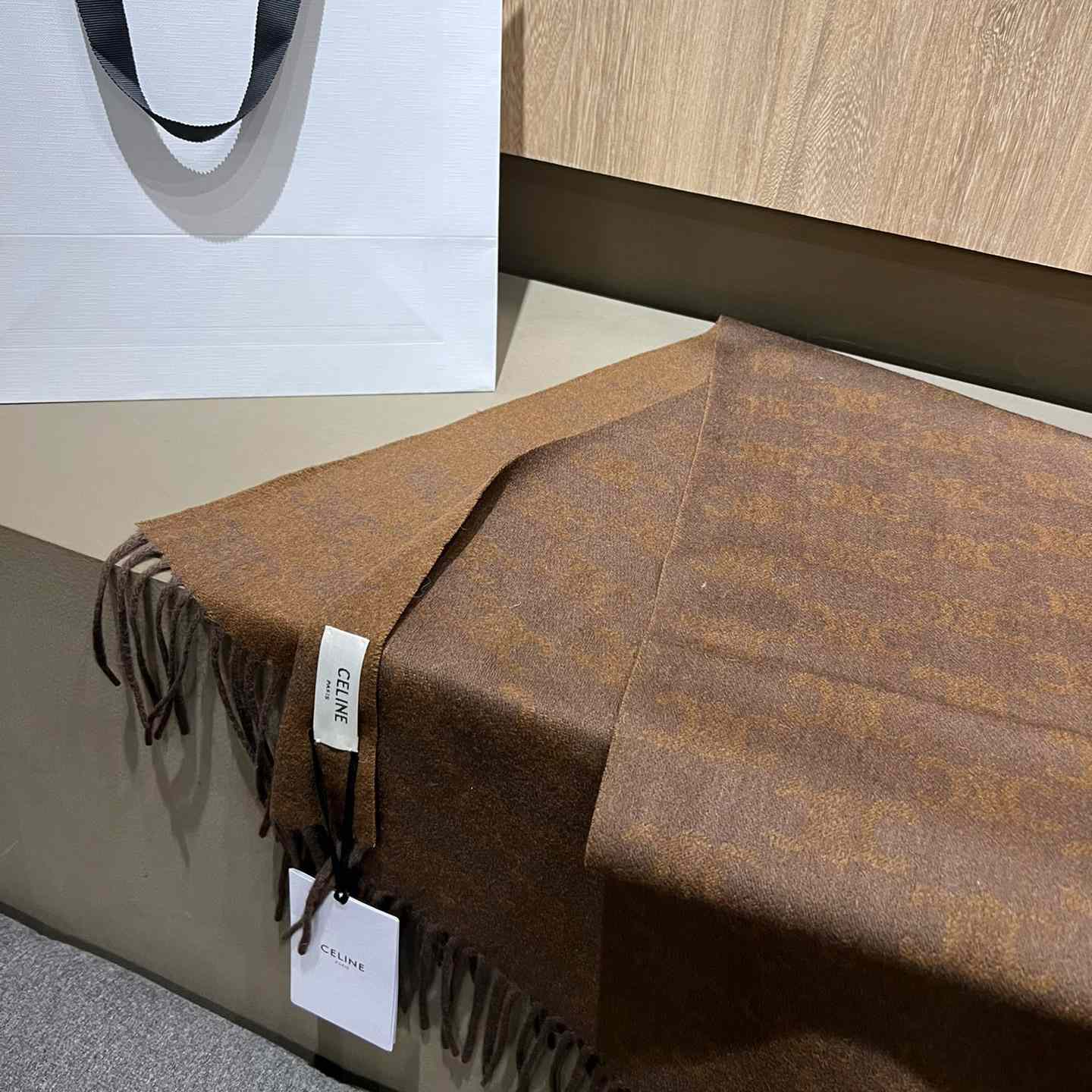 Celine Scarf In Monogram Cashmere Brown/toffee - EUR FASHION