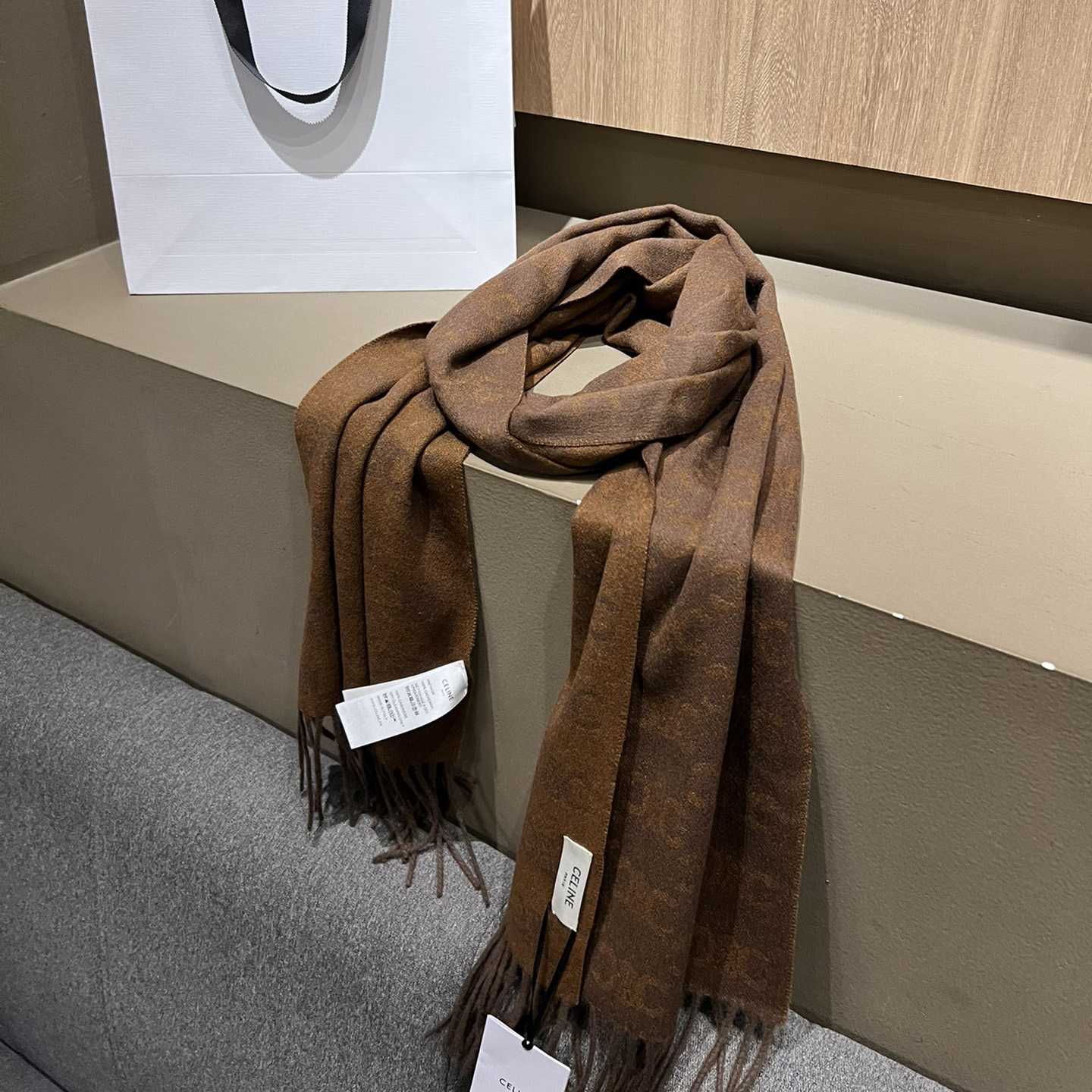 Celine Scarf In Monogram Cashmere Brown/toffee - EUR FASHION