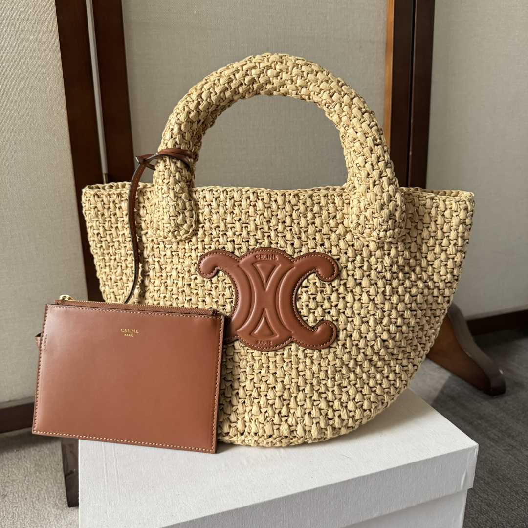 Celine Supple Small Triomphe Celine Classic Panier In Raffia And Calfskin - EUR FASHION