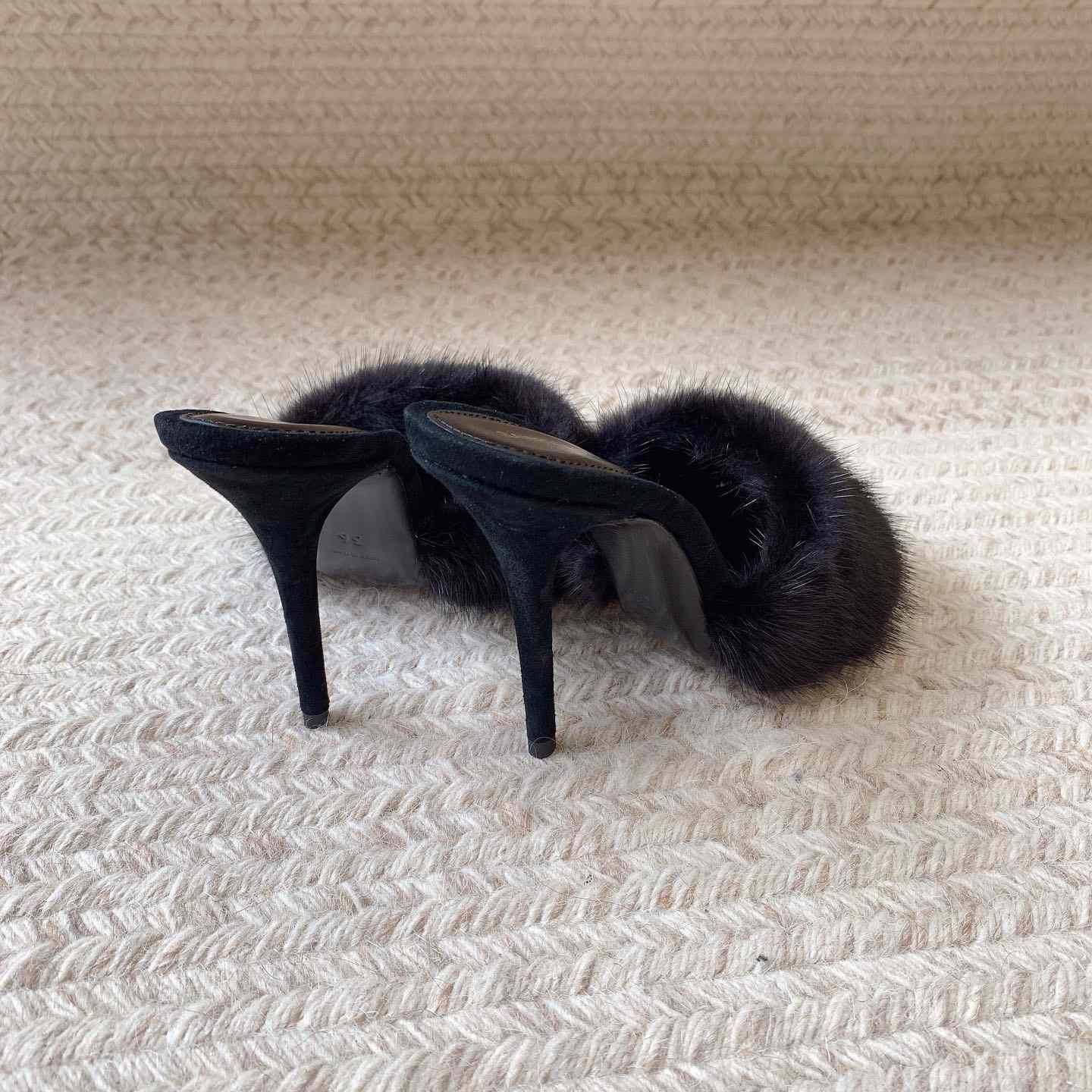 Saint Laurent LA 16 Mules In Animal-Free Fur And Suede  - EUR FASHION