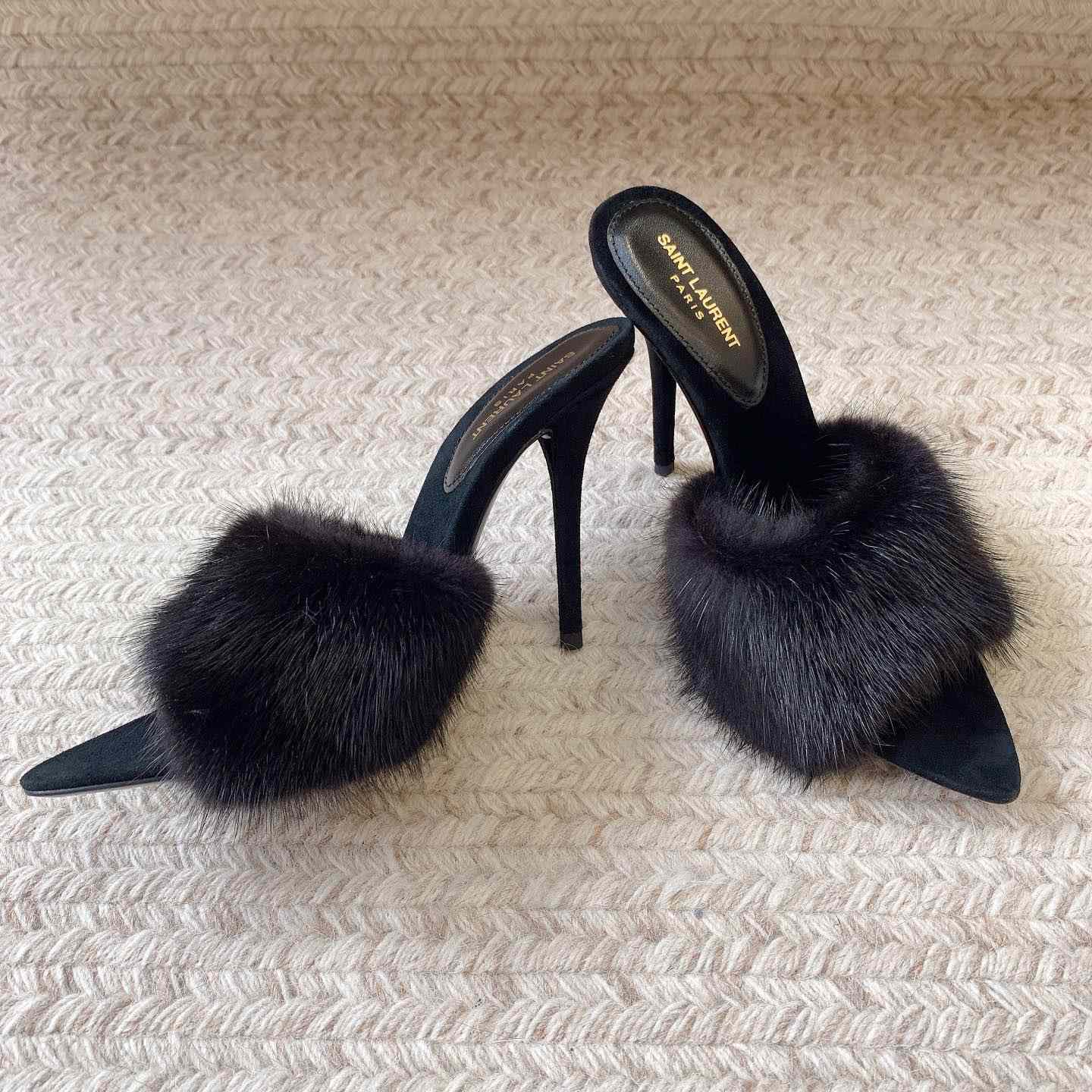 Saint Laurent LA 16 Mules In Animal-Free Fur And Suede  - EUR FASHION