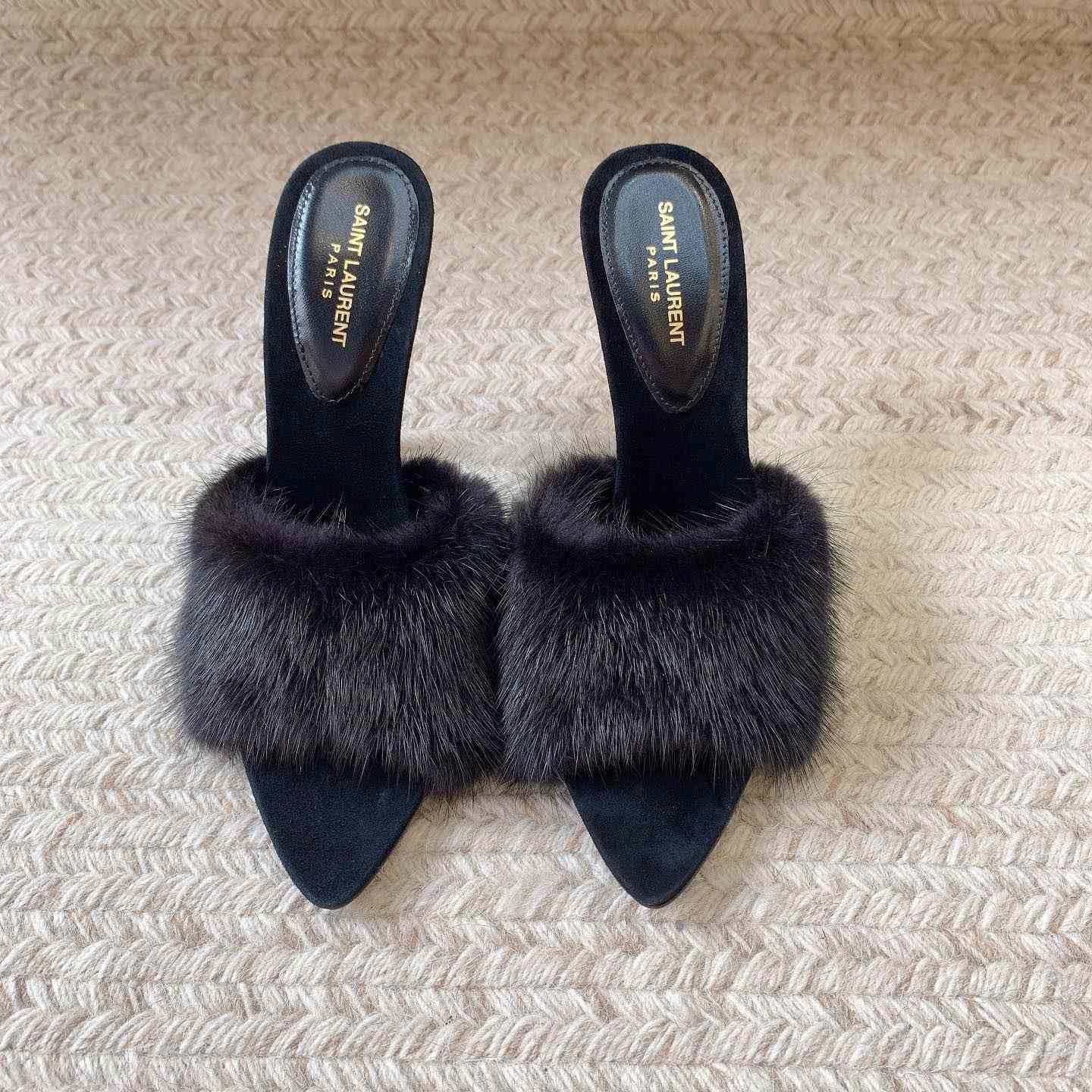 Saint Laurent LA 16 Mules In Animal-Free Fur And Suede  - EUR FASHION