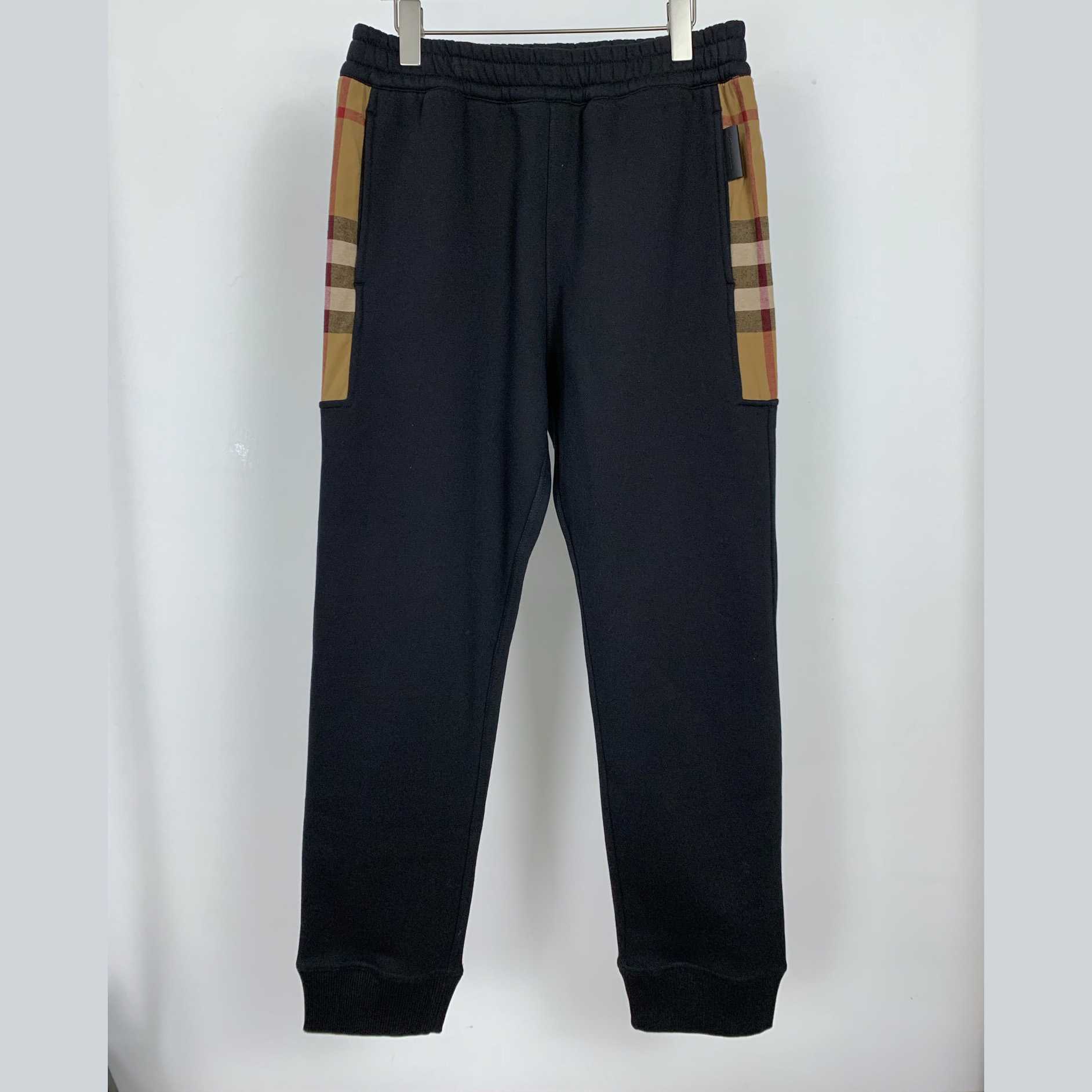 Burberry Check Panel Jogging Trousers In Grey - EUR FASHION