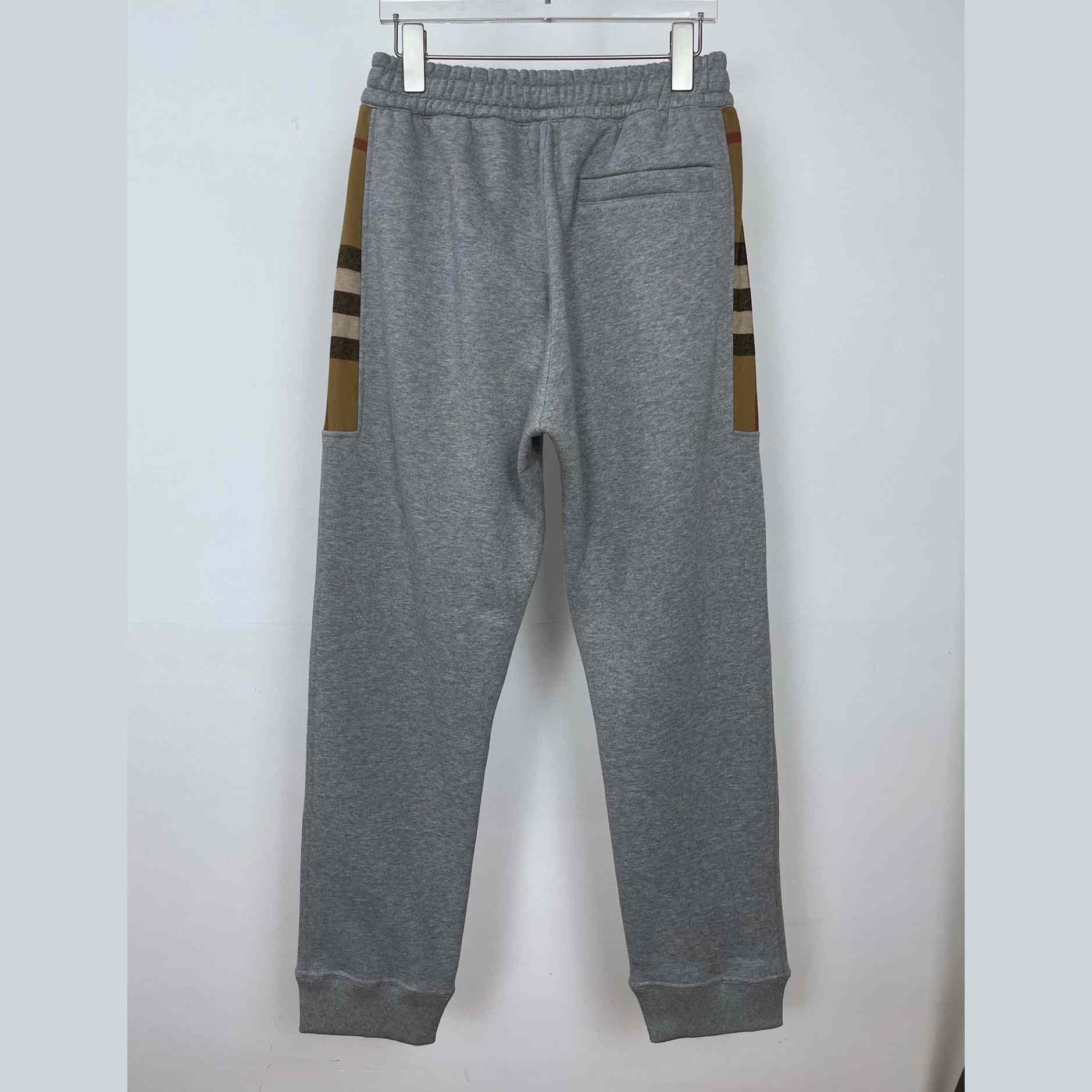 Burberry Check Panel Jogging Trousers In Grey - EUR FASHION