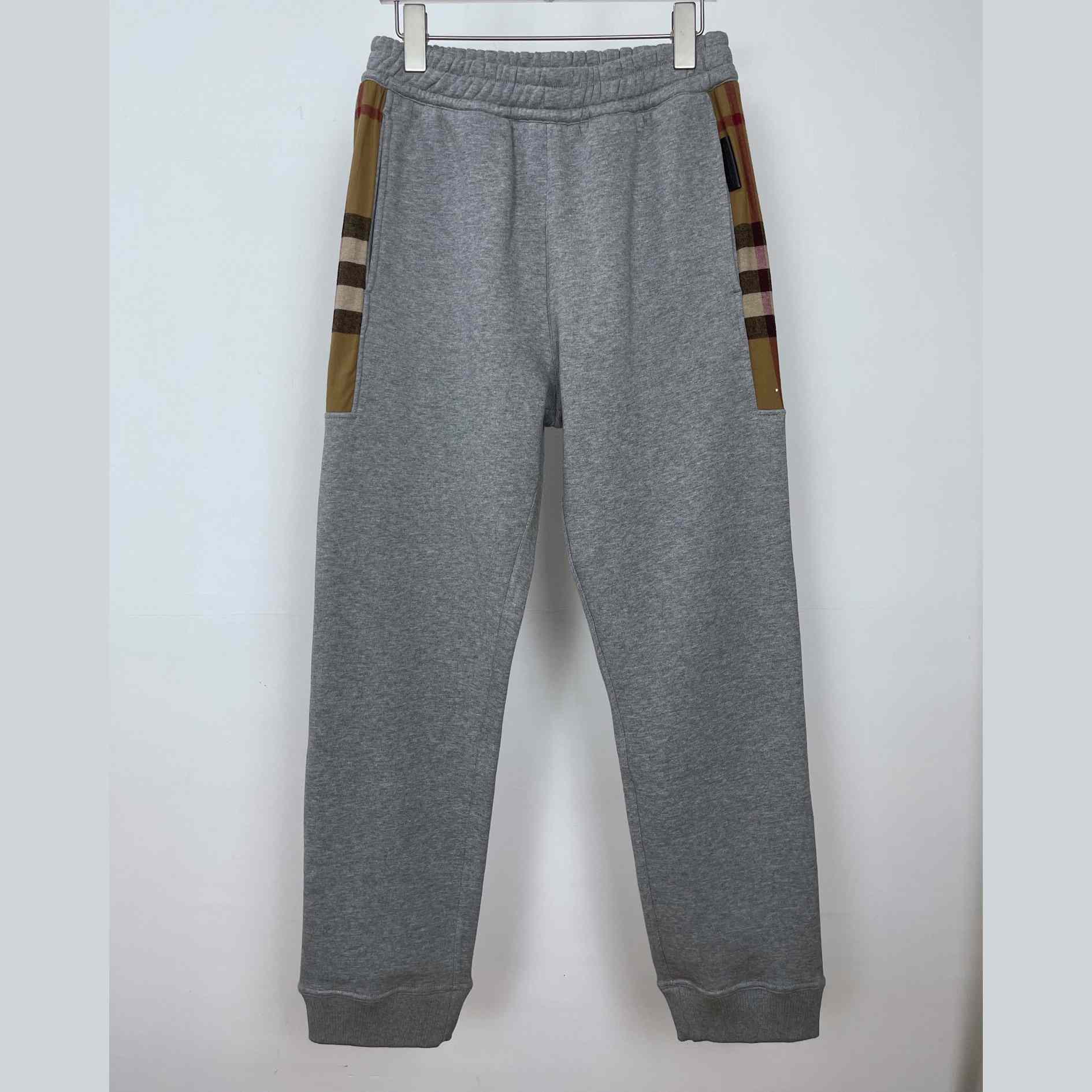 Burberry Check Panel Jogging Trousers In Grey - EUR FASHION