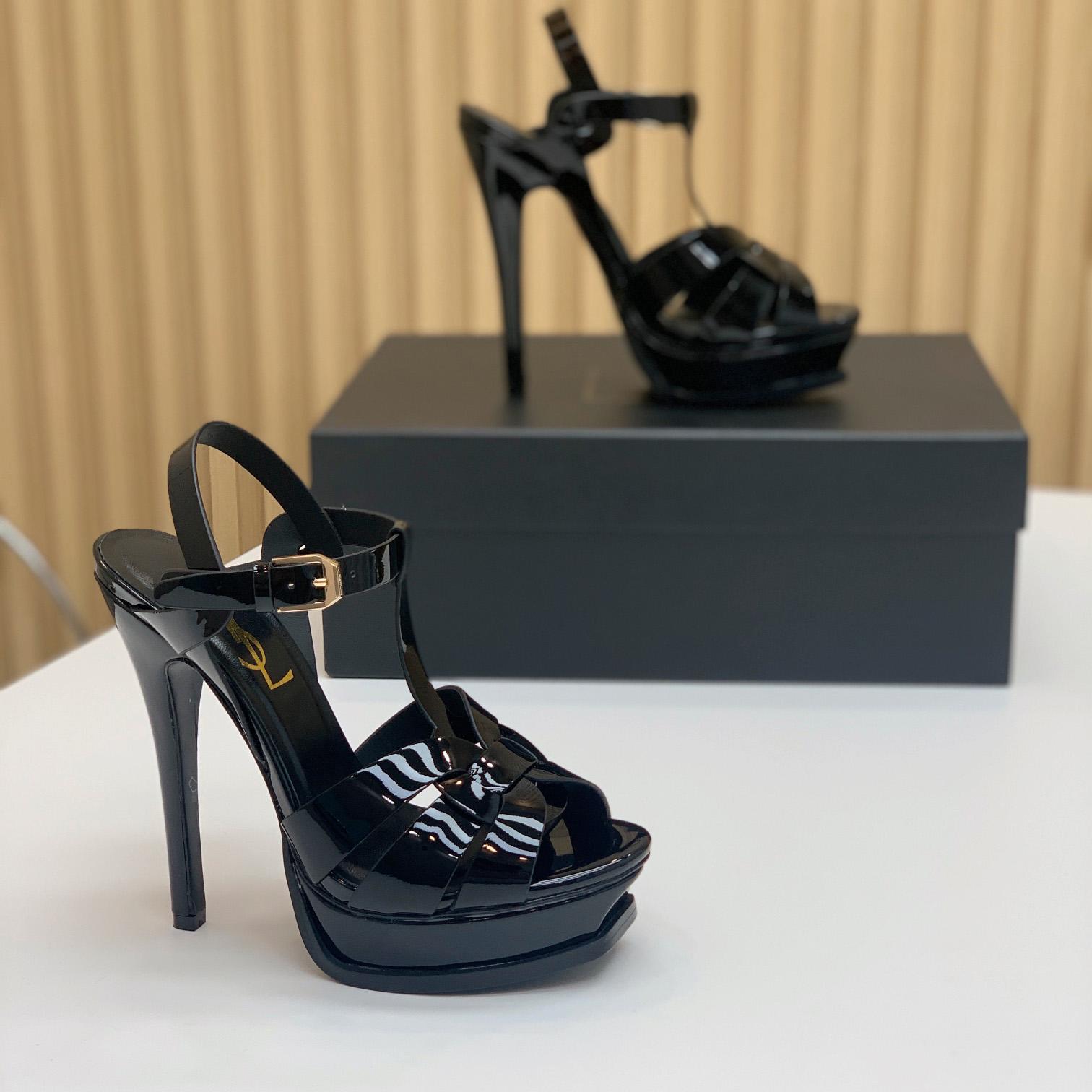 Saint Laurent Tribute Platform Sandals In Patent Leather - EUR FASHION