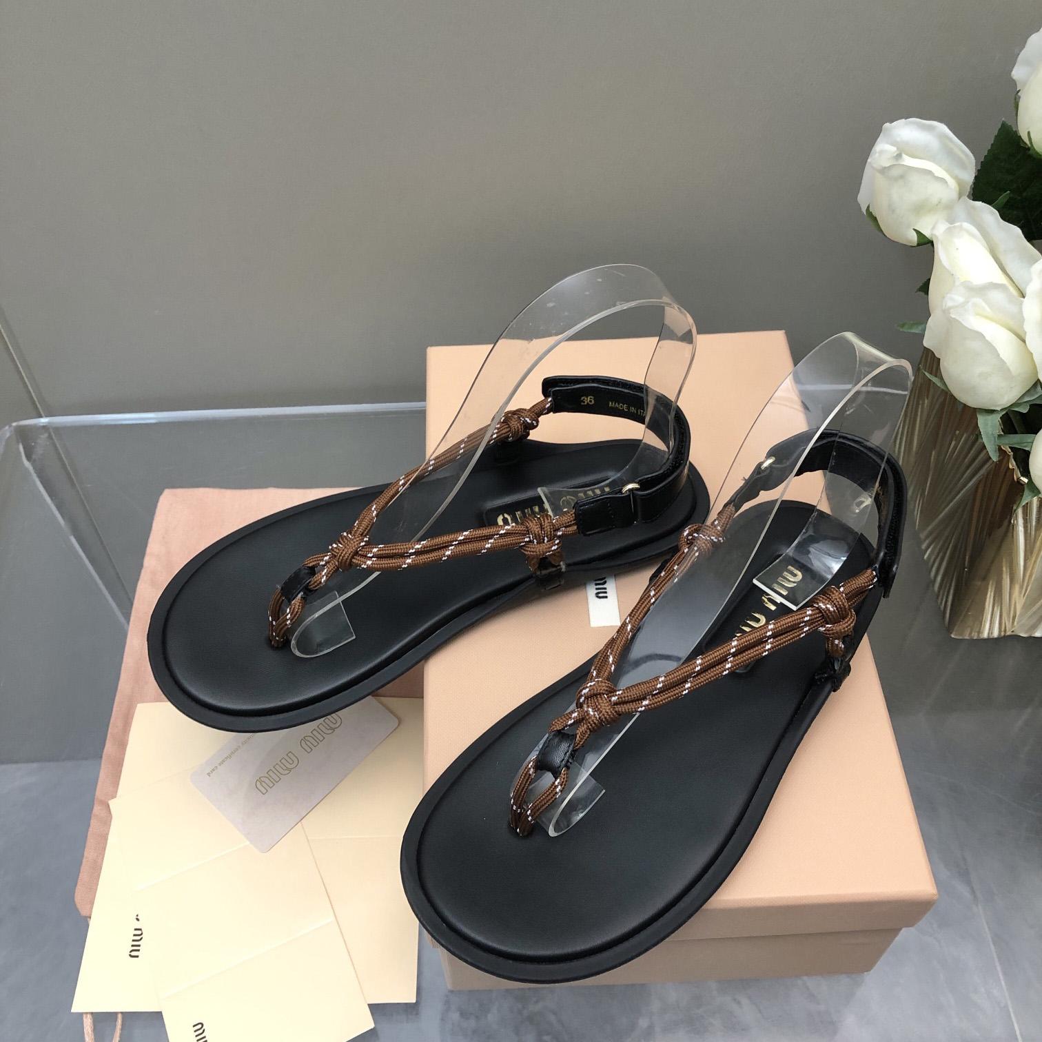 Miu Miu Riviere Cord And Leather Sandals - EUR FASHION