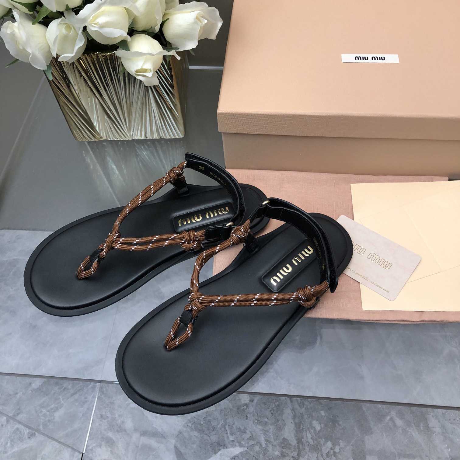 Miu Miu Riviere Cord And Leather Sandals - EUR FASHION