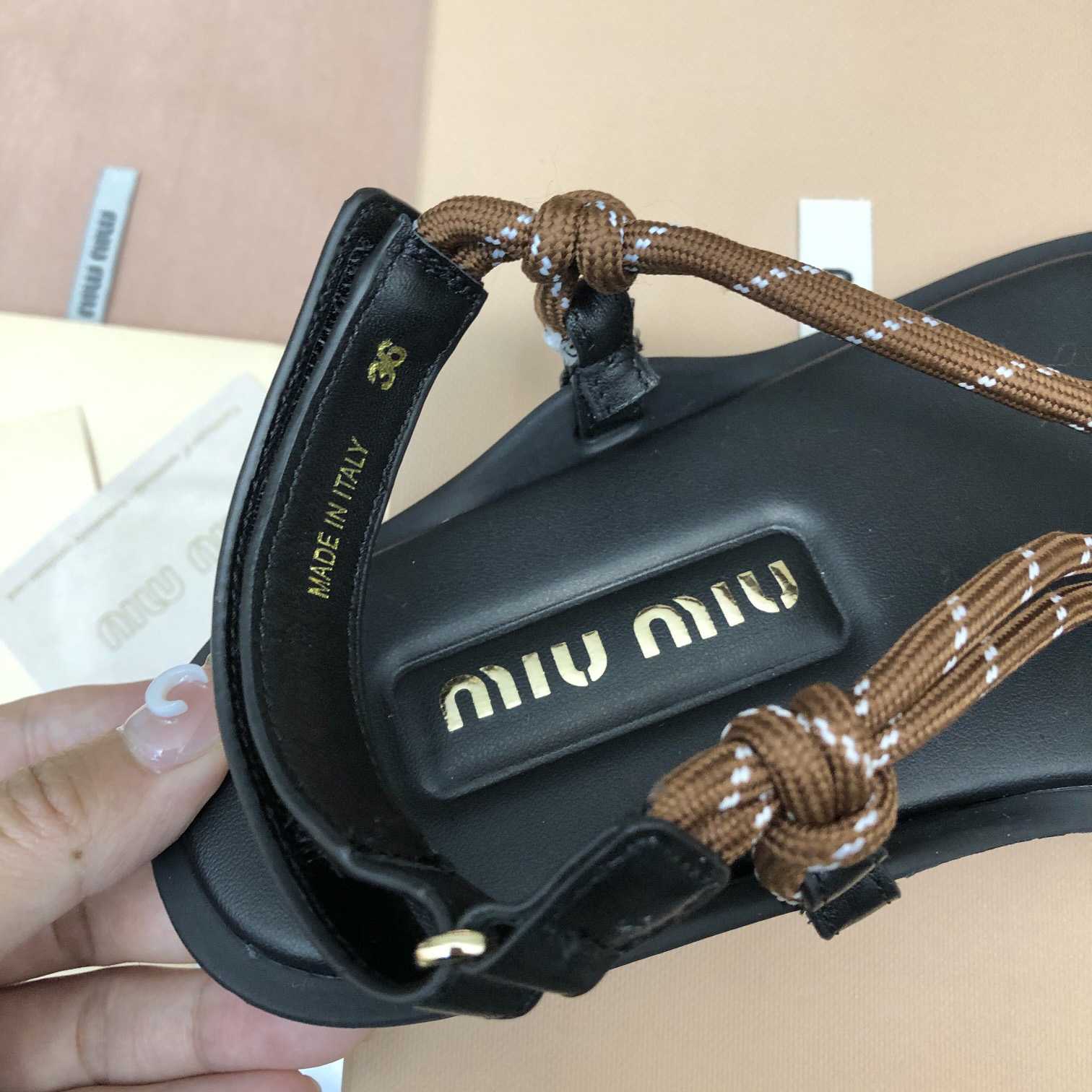 Miu Miu Riviere Cord And Leather Sandals - EUR FASHION