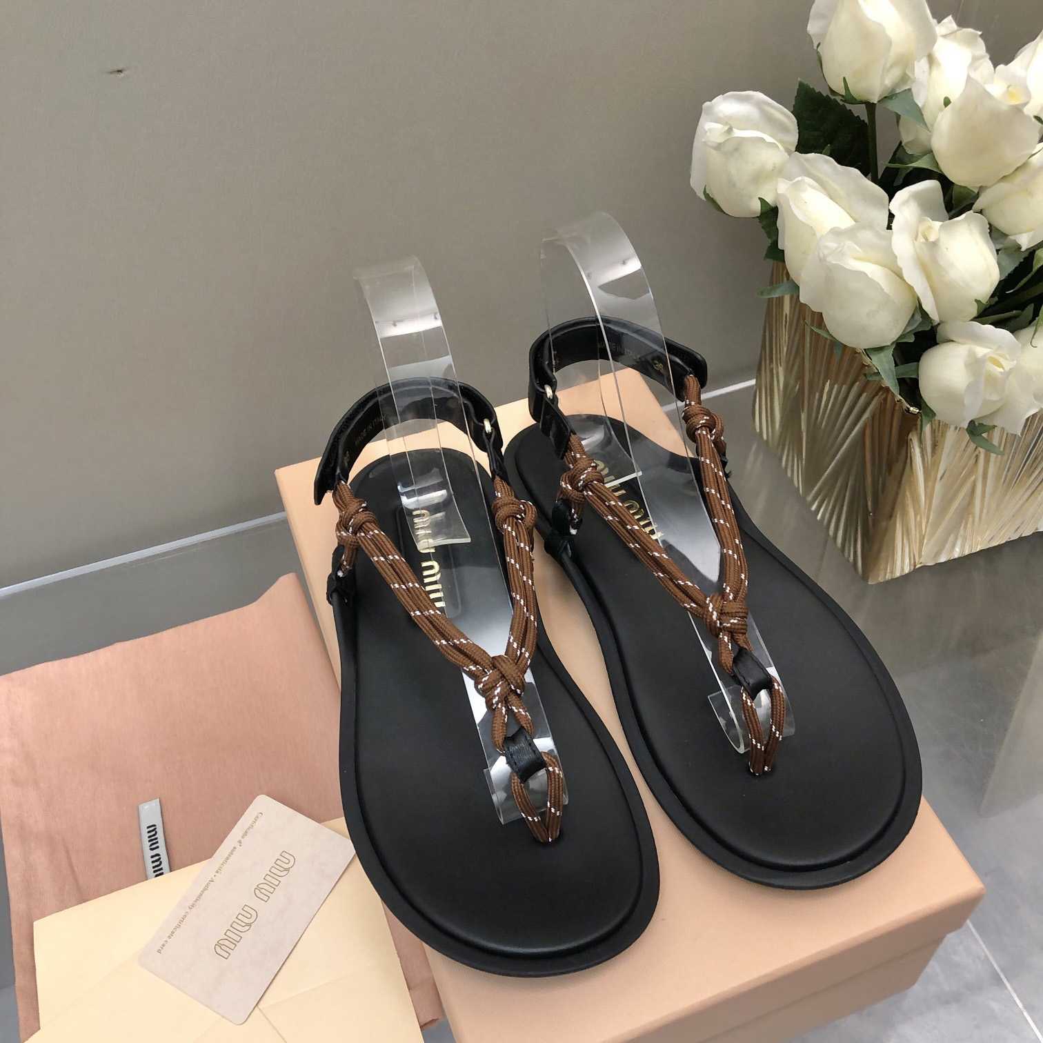 Miu Miu Riviere Cord And Leather Sandals - EUR FASHION