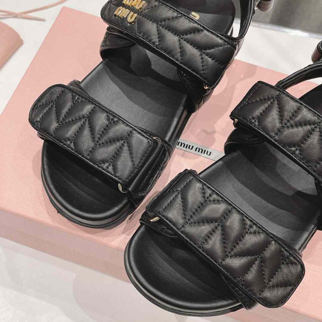 Miu Miu Sporty Matelassé Nappa Leather Sandals - EUR FASHION