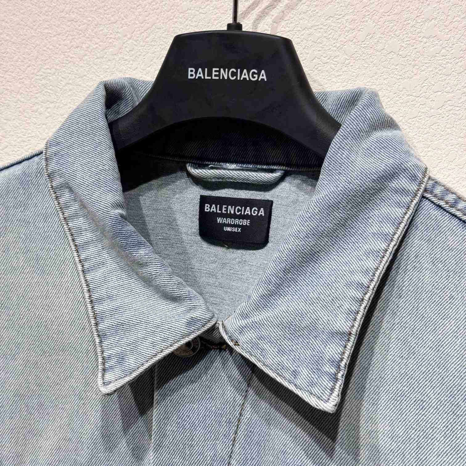 Balenciaga Denim Size Sticker Jacket In Light Blue - EUR FASHION