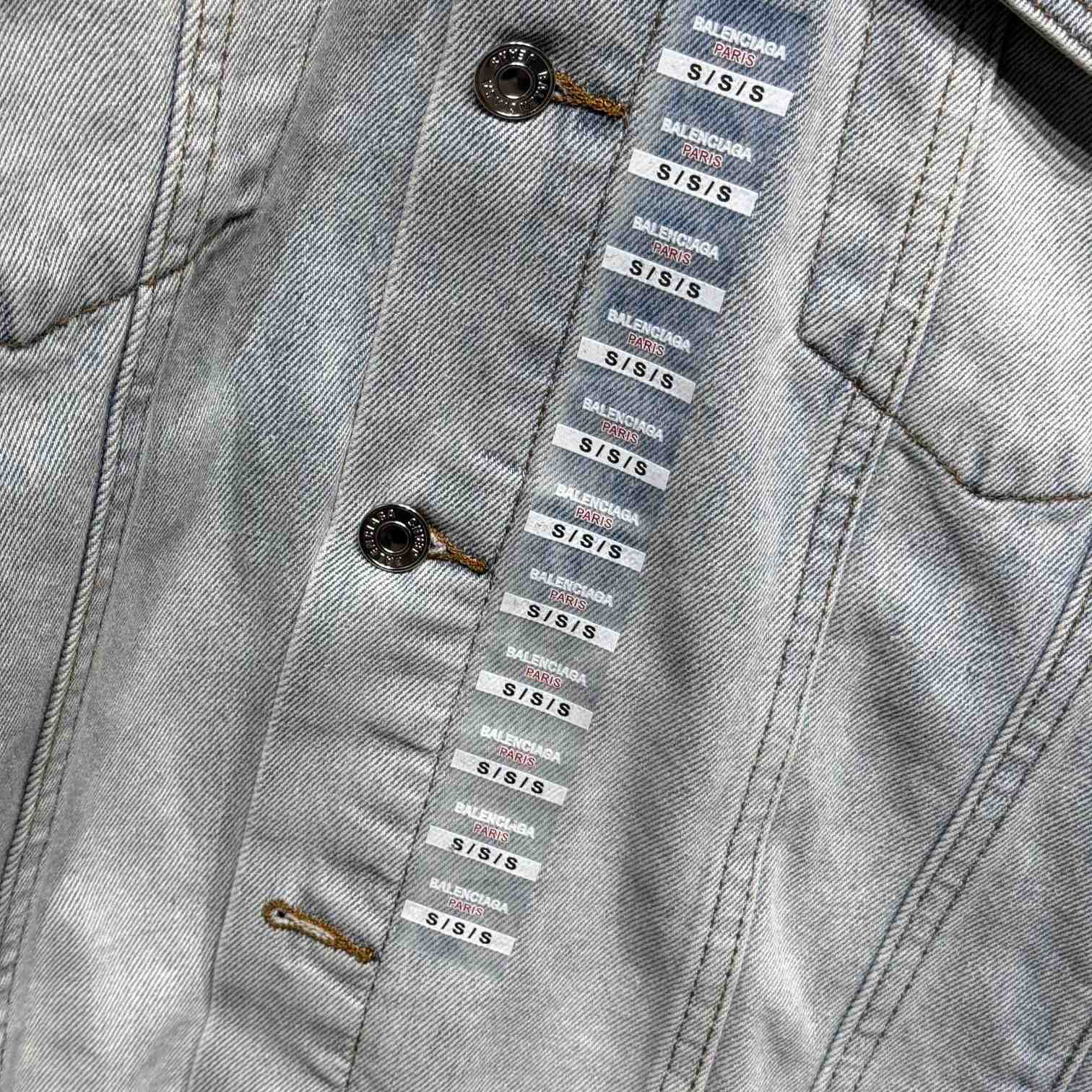 Balenciaga Denim Size Sticker Jacket In Light Blue - EUR FASHION