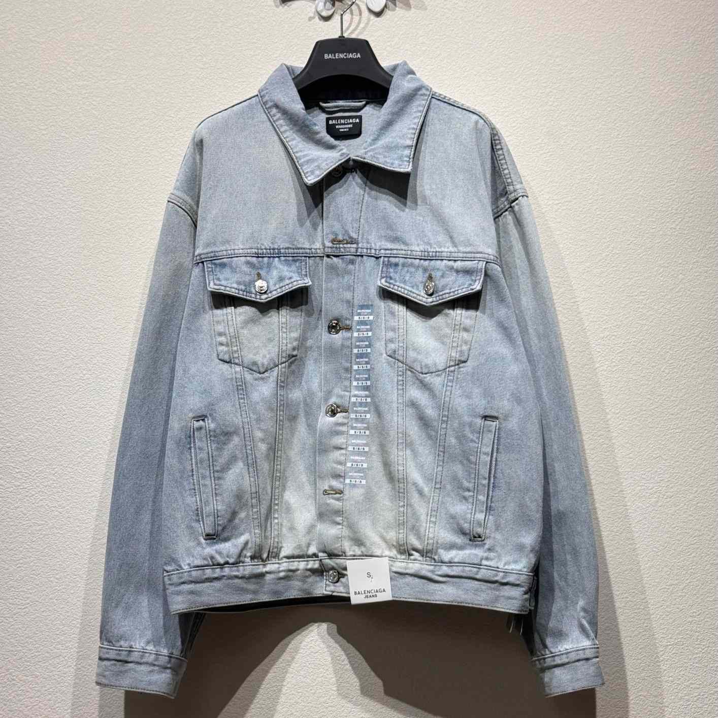 Balenciaga Denim Size Sticker Jacket In Light Blue - EUR FASHION