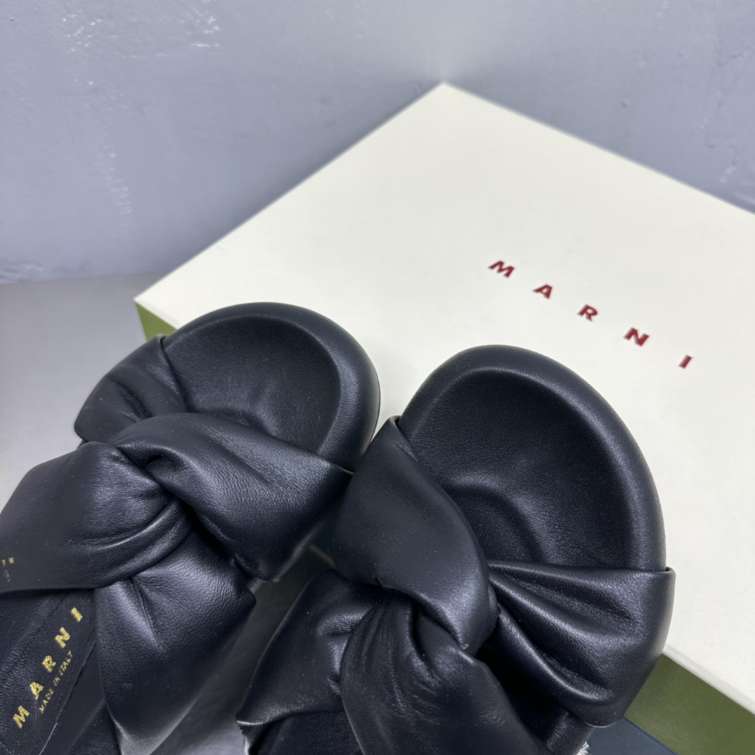 Marni Black Twisted Leather Bubble Sandal - EUR FASHION