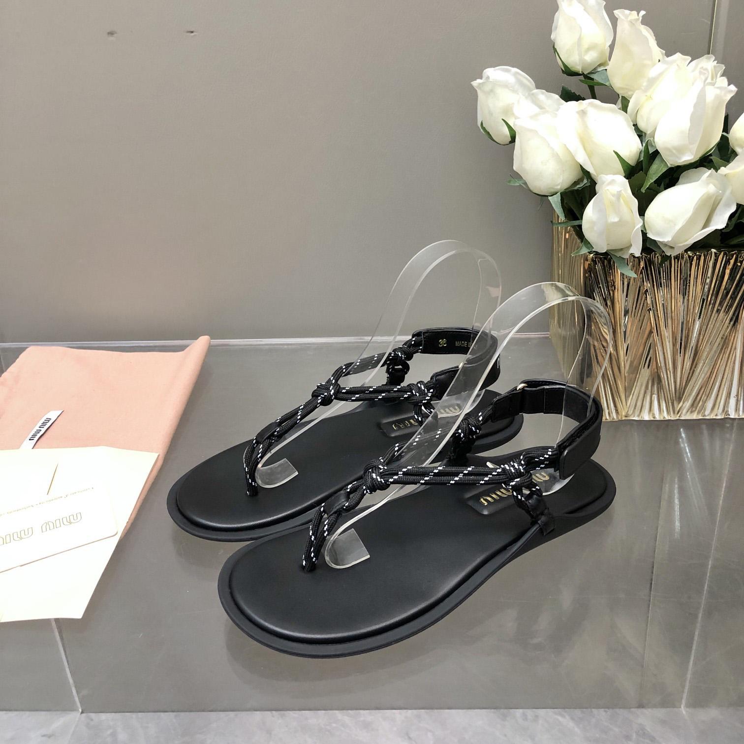 Miu Miu Riviere Cord And Leather Sandals - EUR FASHION