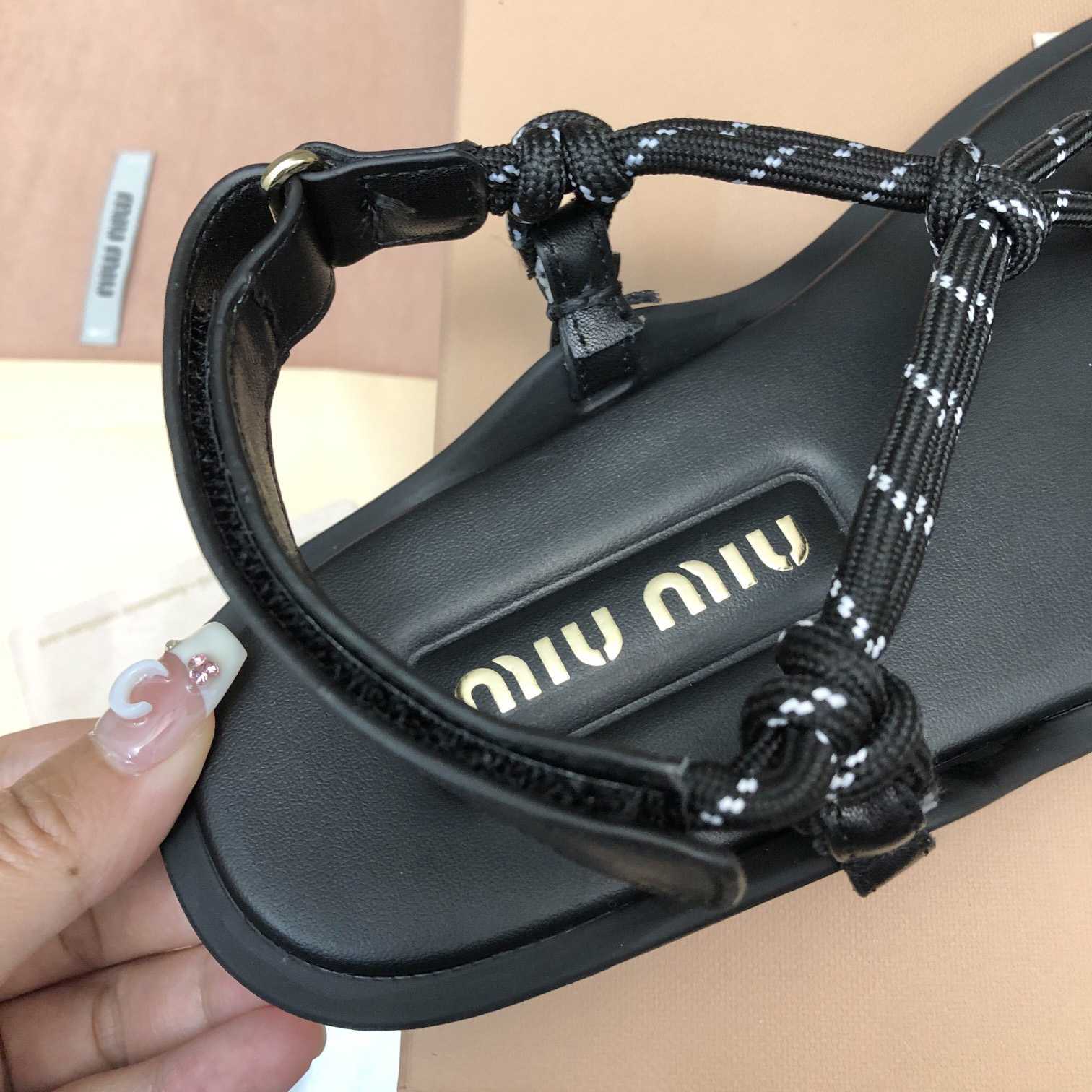 Miu Miu Riviere Cord And Leather Sandals - EUR FASHION