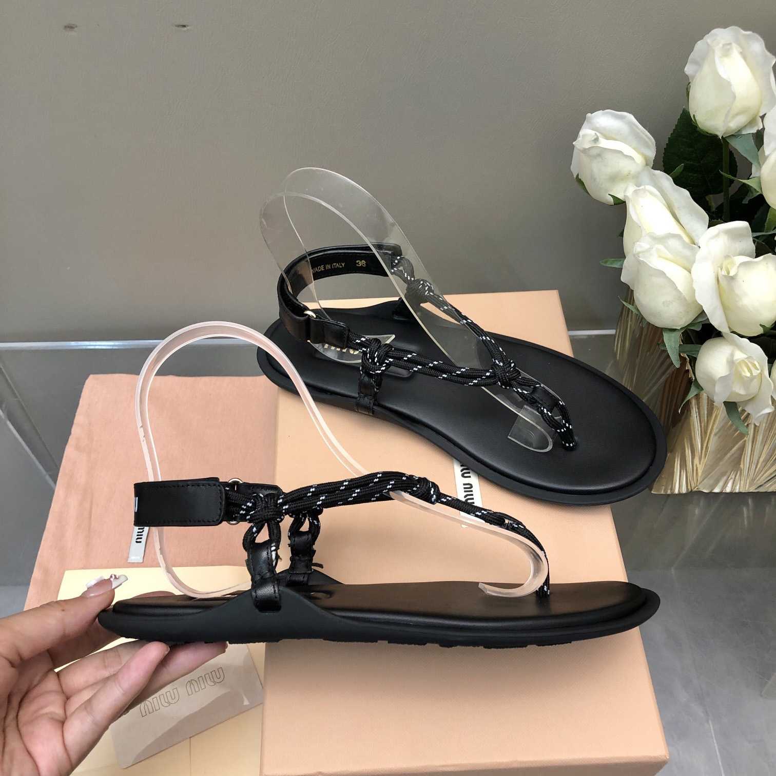 Miu Miu Riviere Cord And Leather Sandals - EUR FASHION