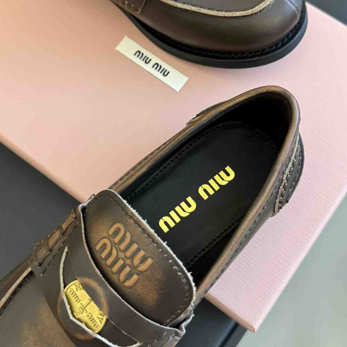 Miu Miu Vintage-effect Leather Penny Loafers - EUR FASHION