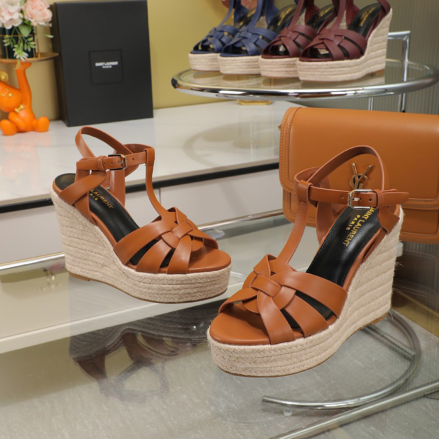 Saint Laurent T-strap Wedge Sandals - EUR FASHION