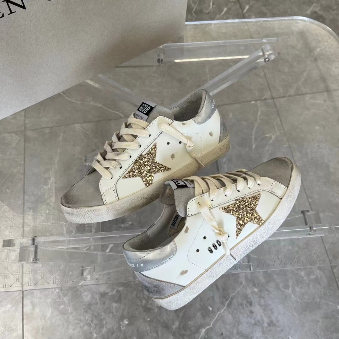 Golden Goose Hi Star White Glitter Gold Sneakers - EUR FASHION