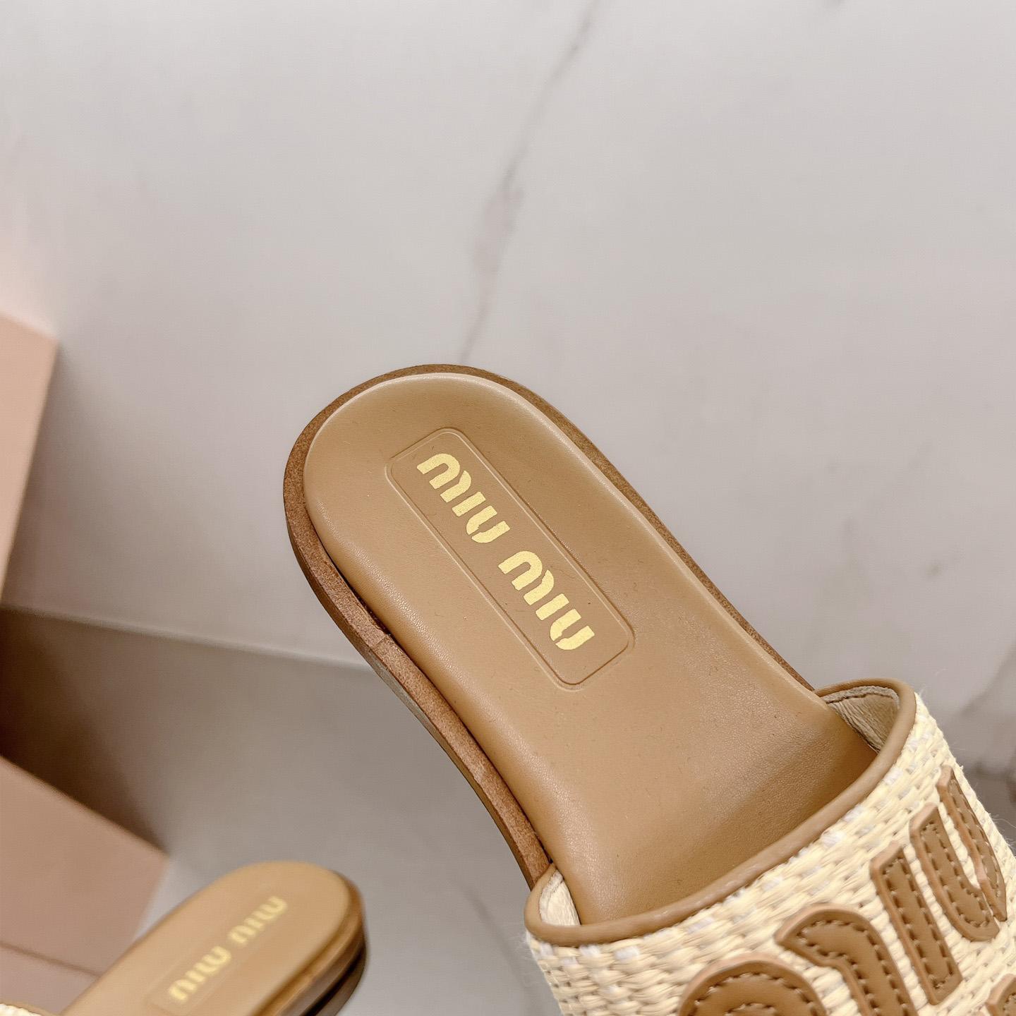 Miu Miu Raffia-effect Woven Fabric Slides - EUR FASHION