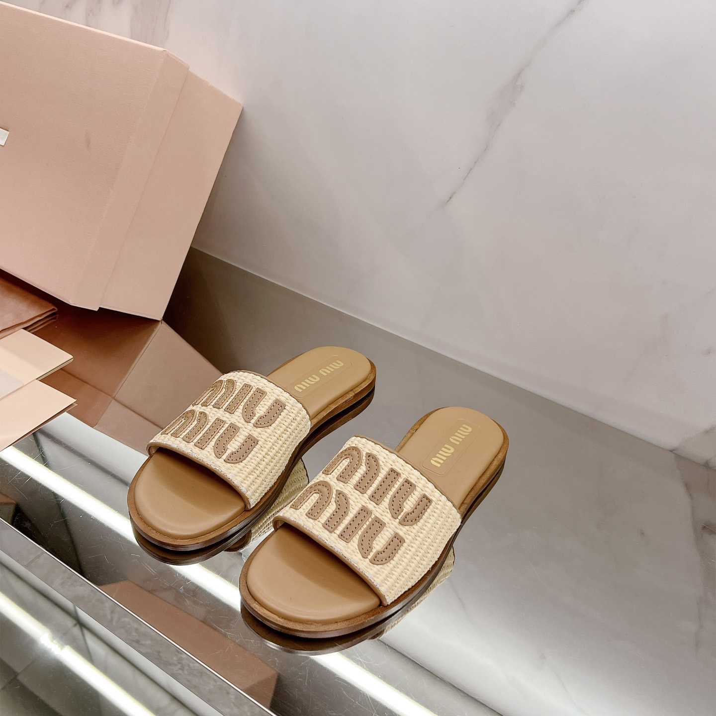 Miu Miu Raffia-effect Woven Fabric Slides - EUR FASHION