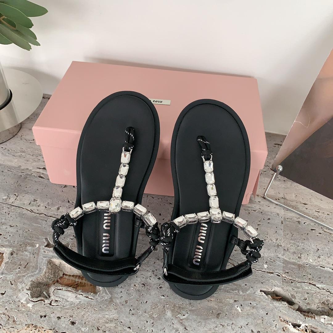 Miu Miu Cotton Cord Thong Sandals - EUR FASHION