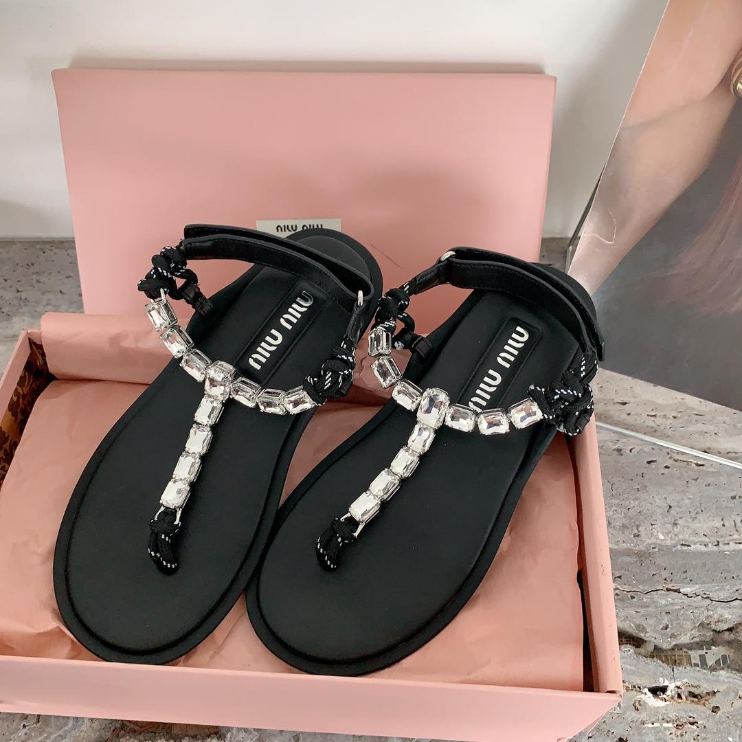 Miu Miu Cotton Cord Thong Sandals - EUR FASHION