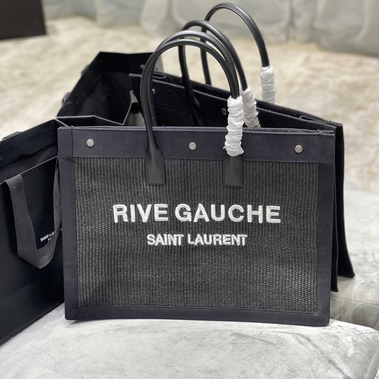 Saint Laurent Rive Gauche Woven Tote Bag   48×36×16cm - EUR FASHION