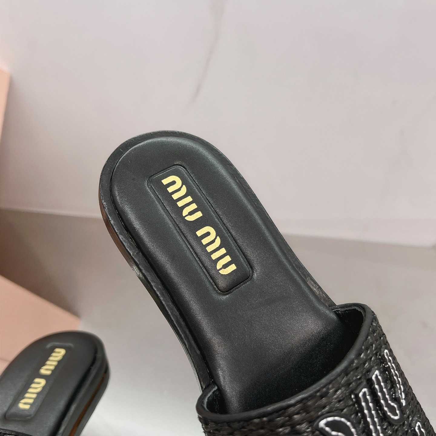 Miu Miu Raffia-effect Woven Fabric Slides - EUR FASHION