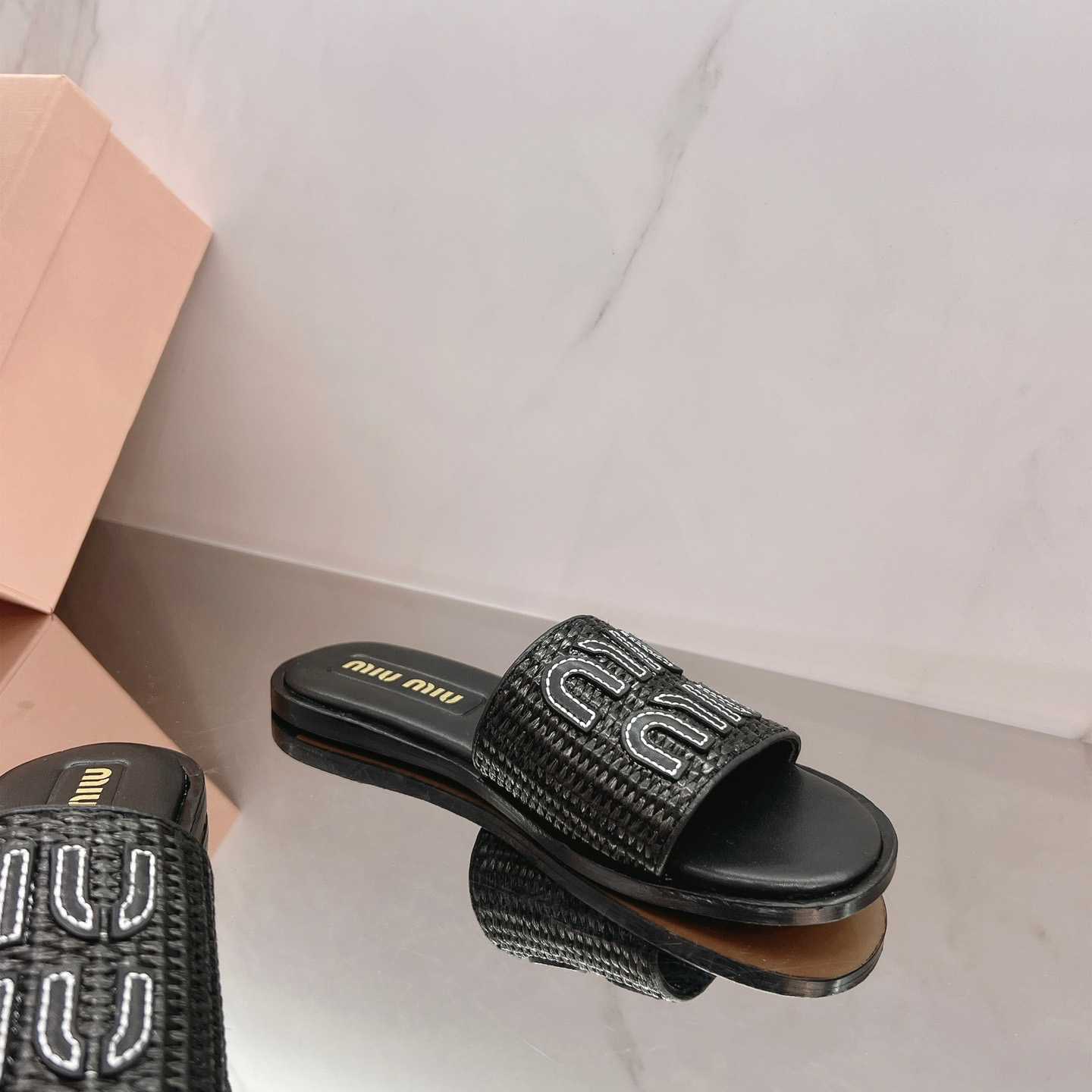 Miu Miu Raffia-effect Woven Fabric Slides - EUR FASHION