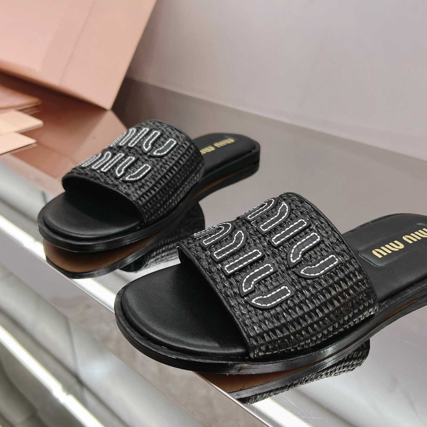 Miu Miu Raffia-effect Woven Fabric Slides - EUR FASHION