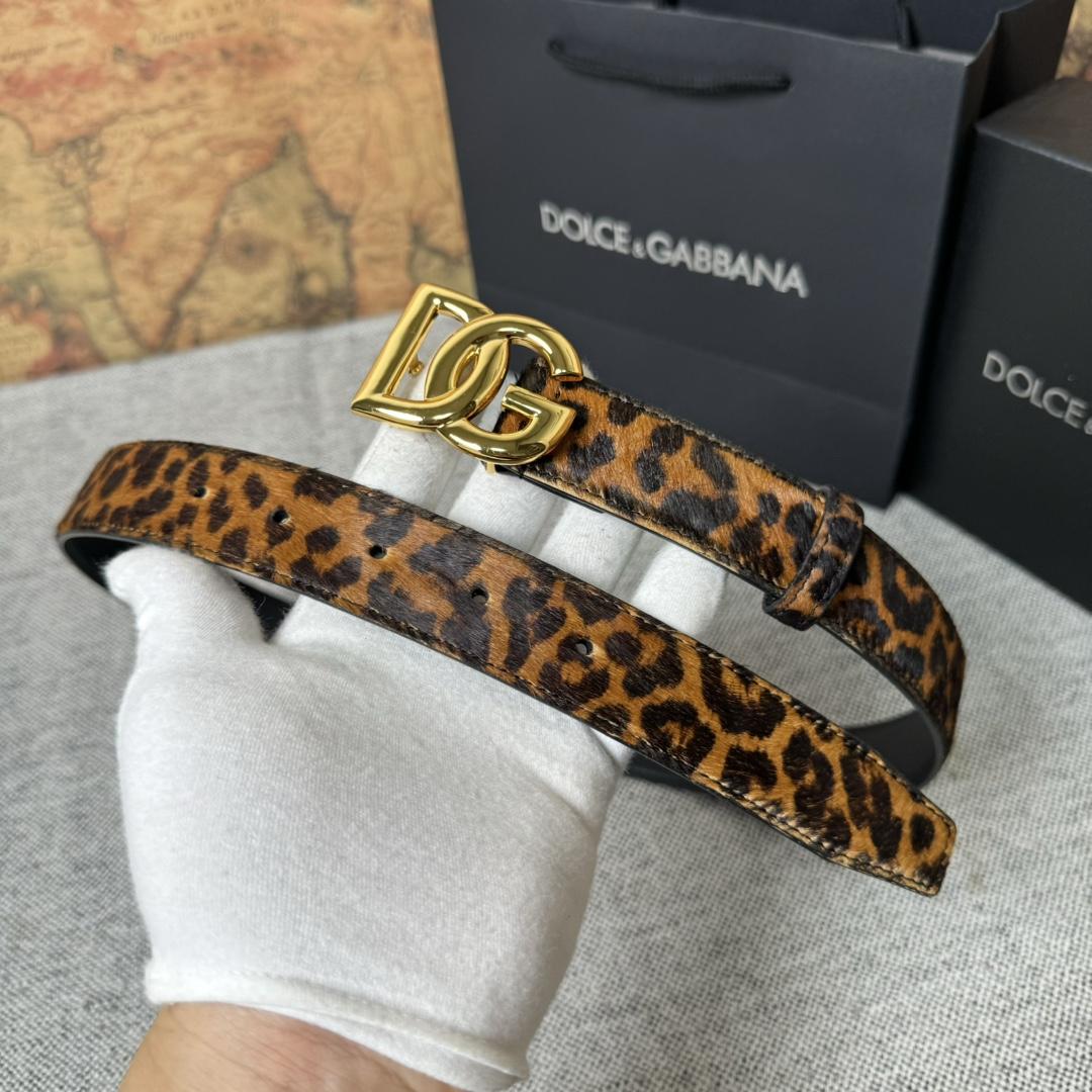 Dolce & Gabbana KiM Dolce & Gabbana Leopard-print Glossy Calfskin Belt With DG Logo - EUR FASHION