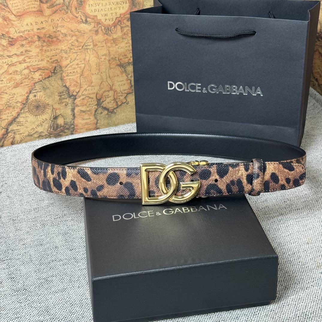 Dolce & Gabbana KiM Dolce & Gabbana Leopard-print Glossy Calfskin Belt With DG Logo - EUR FASHION