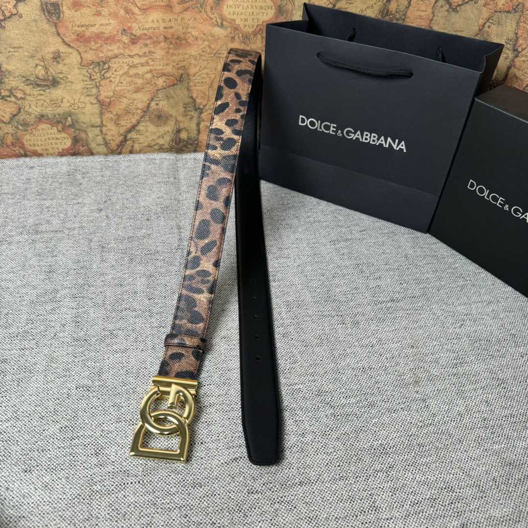 Dolce & Gabbana KiM Dolce & Gabbana Leopard-print Glossy Calfskin Belt With DG Logo - EUR FASHION