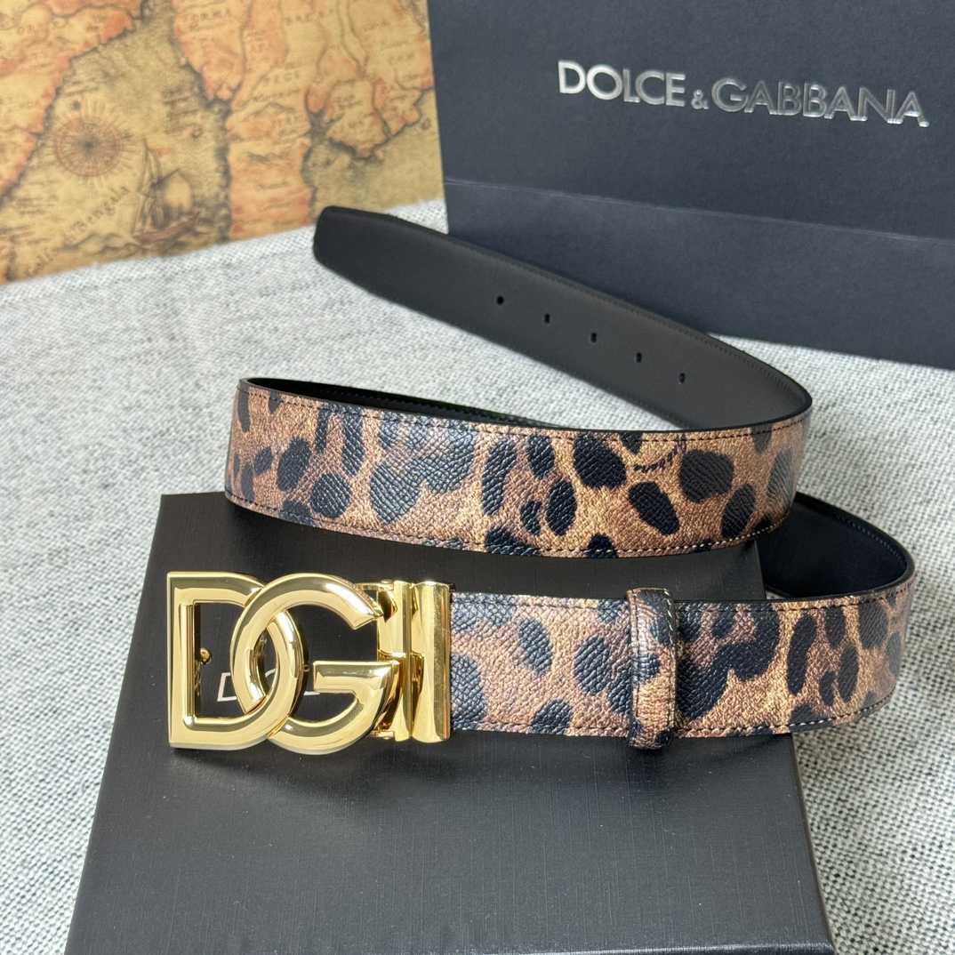 Dolce & Gabbana KiM Dolce & Gabbana Leopard-print Glossy Calfskin Belt With DG Logo - EUR FASHION