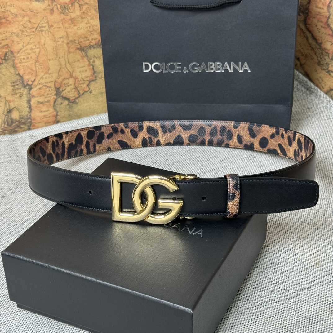 Dolce & Gabbana KiM Dolce & Gabbana Leopard-print Glossy Calfskin Belt With DG Logo - EUR FASHION