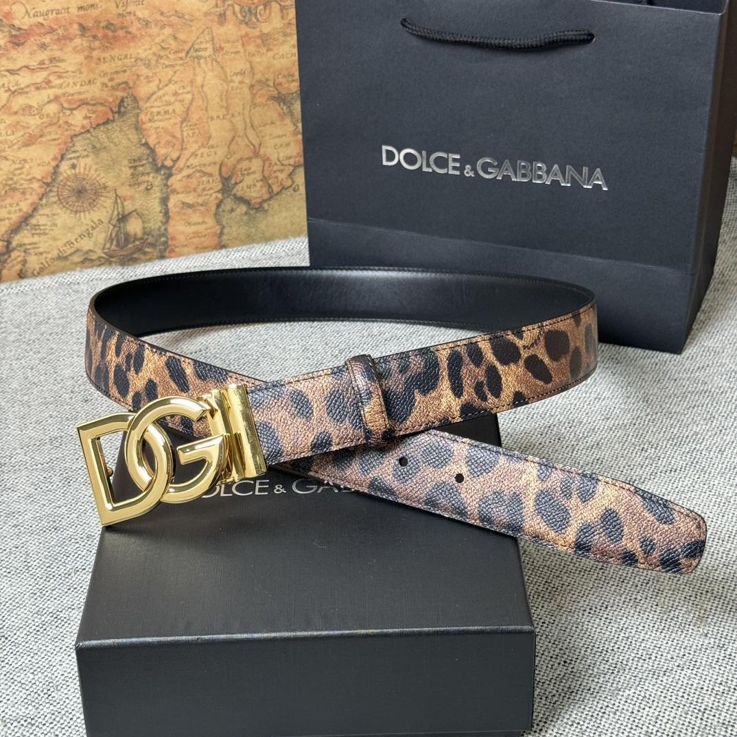 Dolce & Gabbana KiM Dolce & Gabbana Leopard-print Glossy Calfskin Belt With DG Logo - EUR FASHION