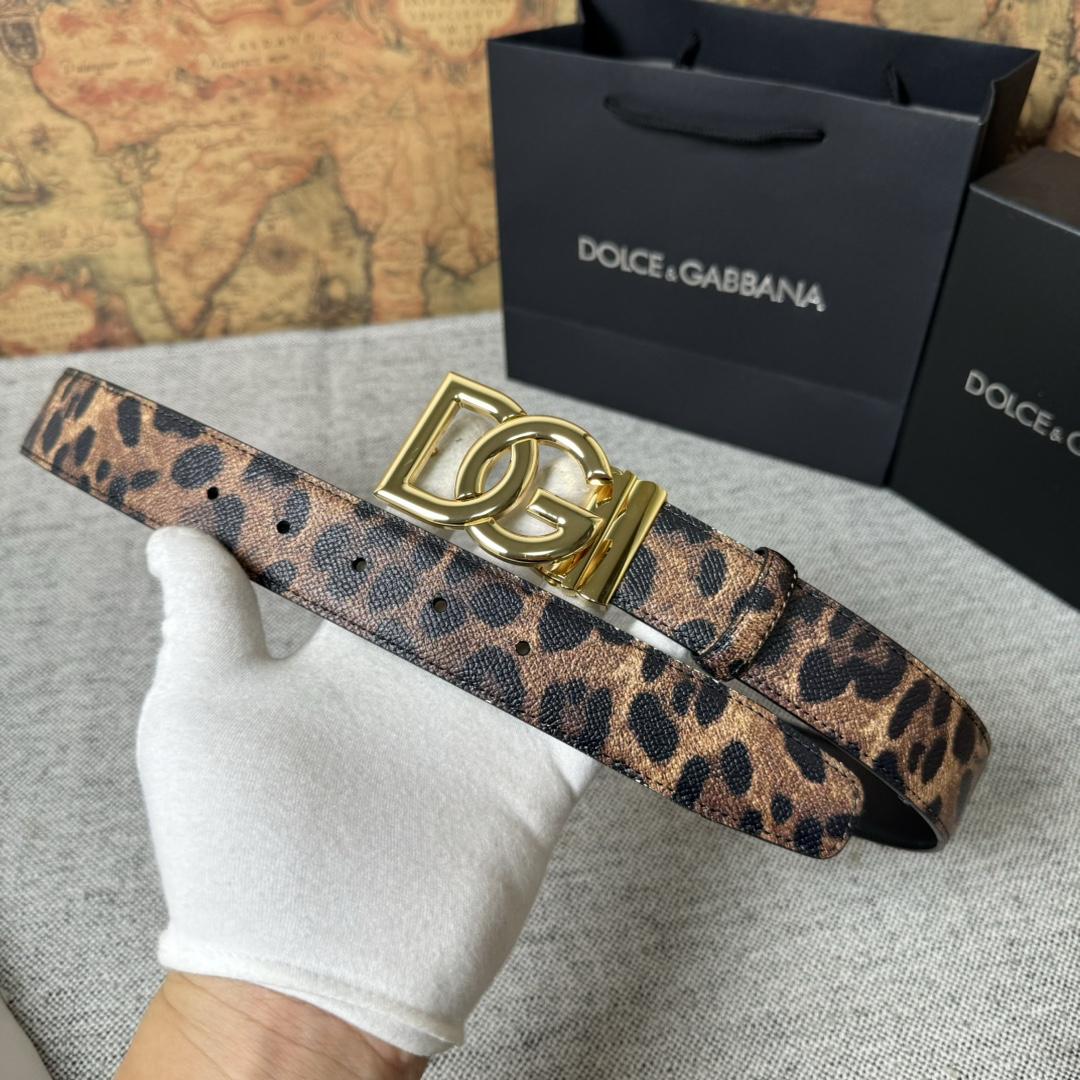 Dolce & Gabbana KiM Dolce & Gabbana Leopard-print Glossy Calfskin Belt With DG Logo - EUR FASHION