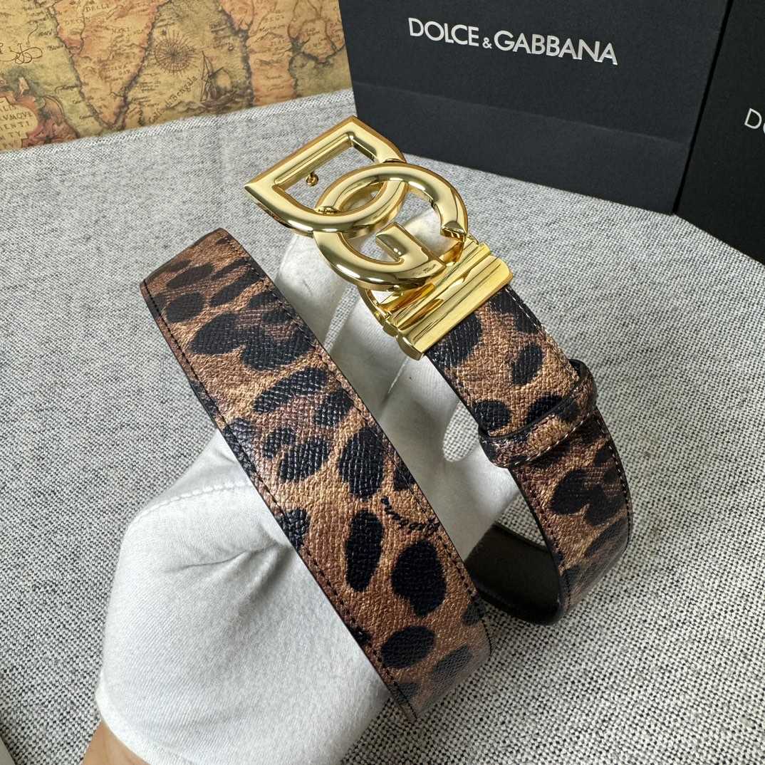 Dolce & Gabbana KiM Dolce & Gabbana Leopard-print Glossy Calfskin Belt With DG Logo - EUR FASHION