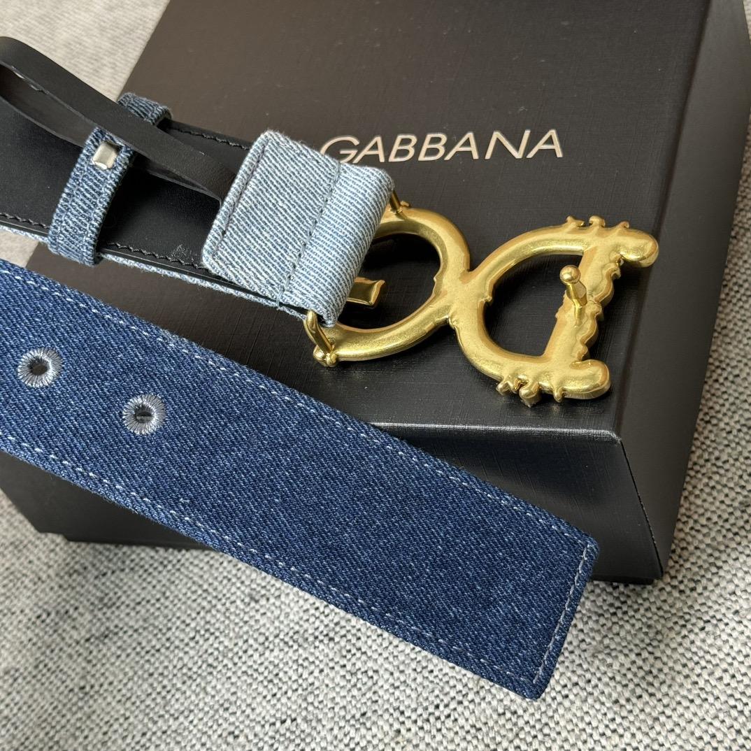 Dolce & Gabbana Denim Patchwork Belt With Baroque DG Buckle - EUR FASHION