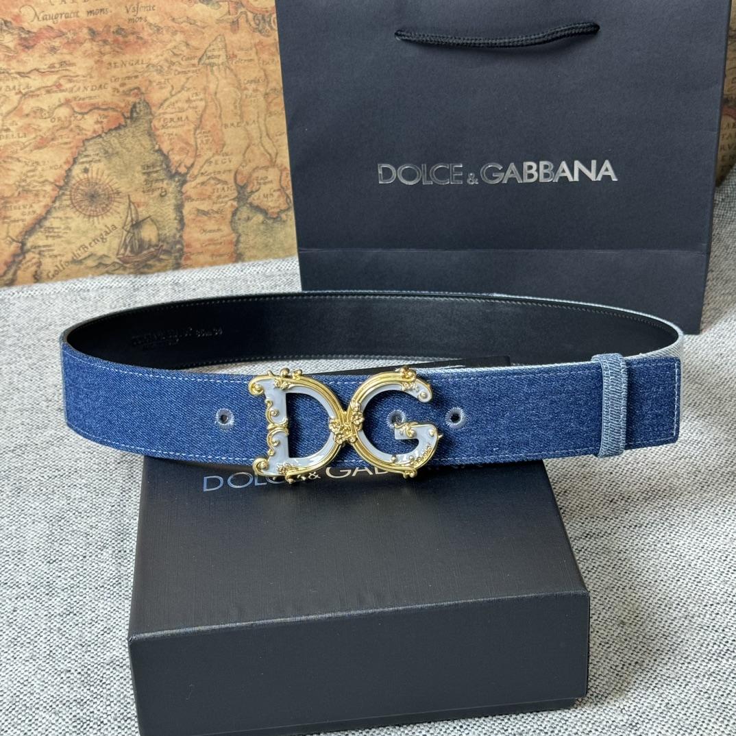 Dolce & Gabbana Denim Patchwork Belt With Baroque DG Buckle - EUR FASHION