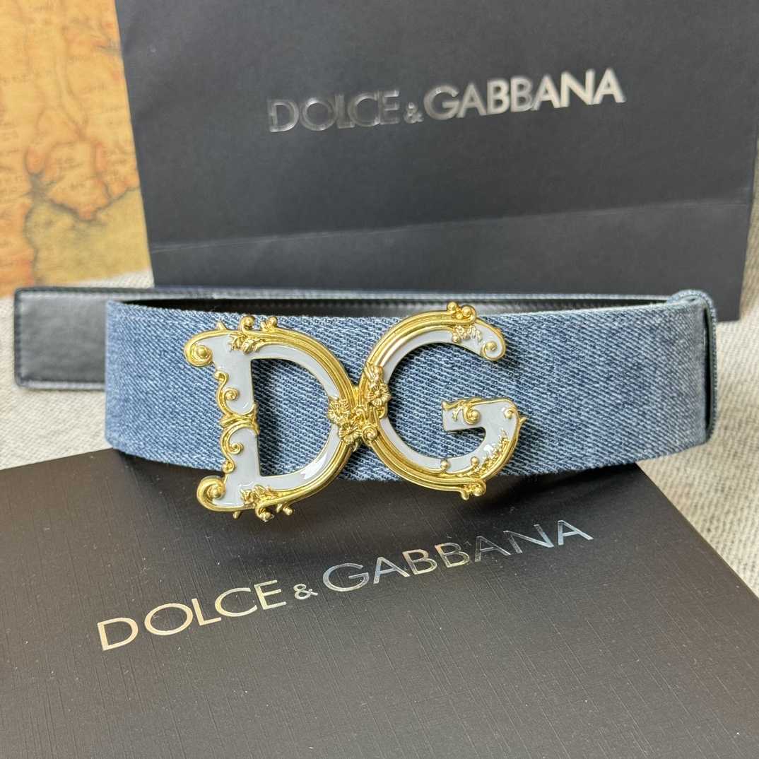 Dolce & Gabbana Denim Patchwork Belt With Baroque DG Buckle - EUR FASHION