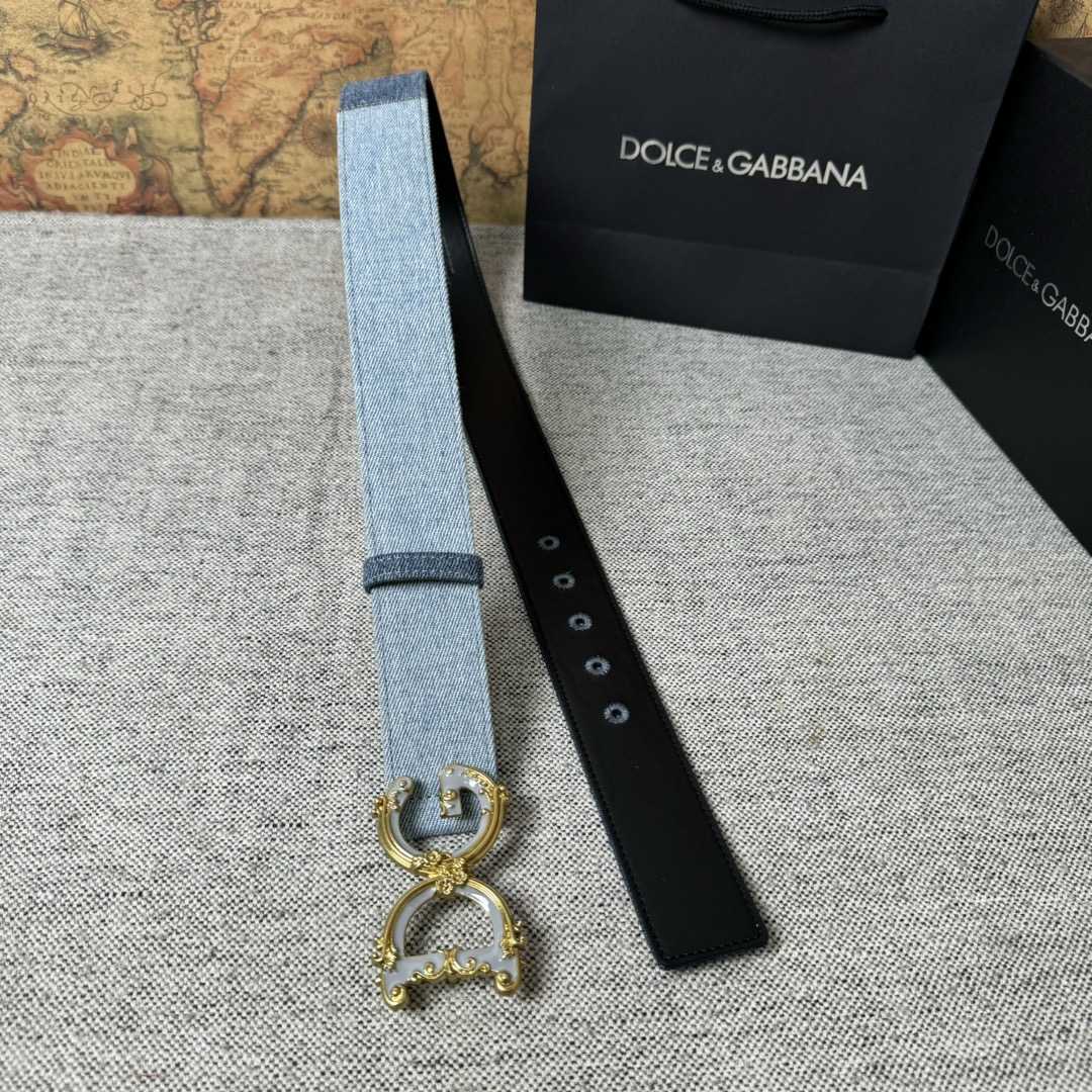 Dolce & Gabbana Denim Patchwork Belt With Baroque DG Buckle - EUR FASHION