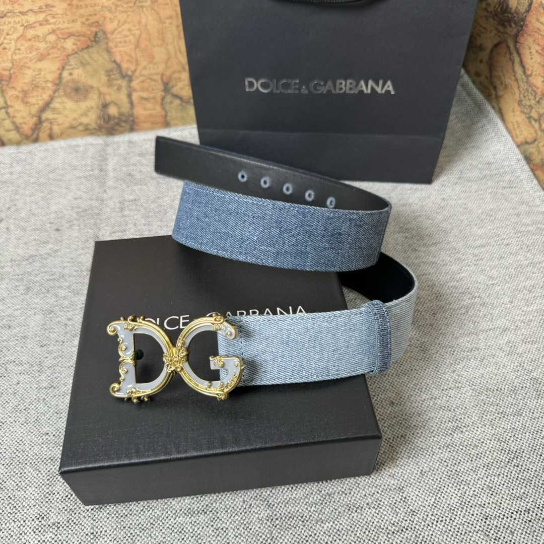 Dolce & Gabbana Denim Patchwork Belt With Baroque DG Buckle - EUR FASHION